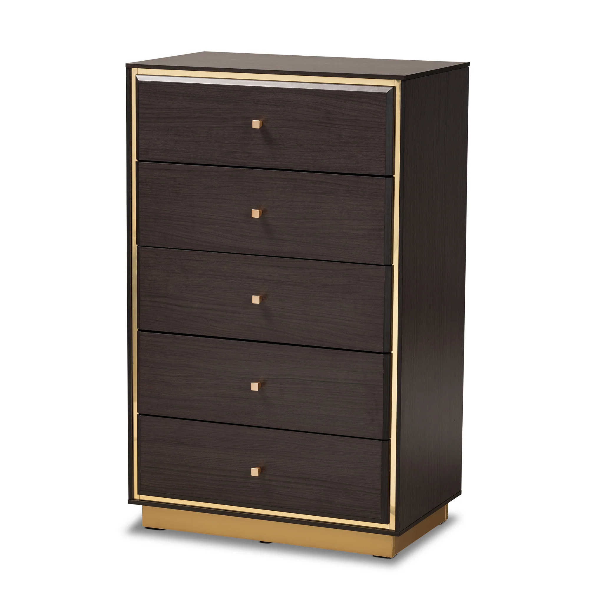 Baxton Studio Arcelia Contemporary Glam and Luxe Two-Tone Dark Brown and Gold Finished Wood Queen Size 5-Piece Bedroom Set - Image 12