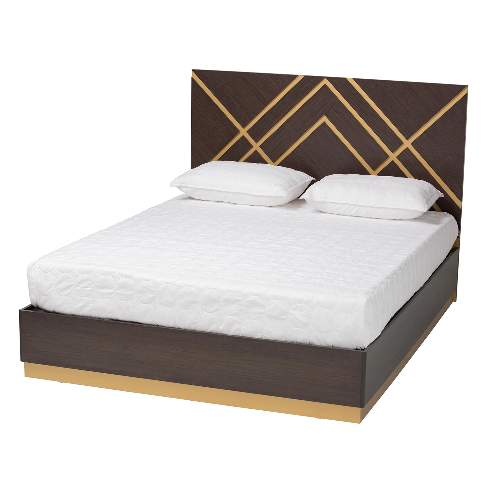 Baxton Studio Arcelia Contemporary Glam and Luxe Two-Tone Dark Brown and Gold Finished Wood Queen Size 5-Piece Bedroom Set - Image 8