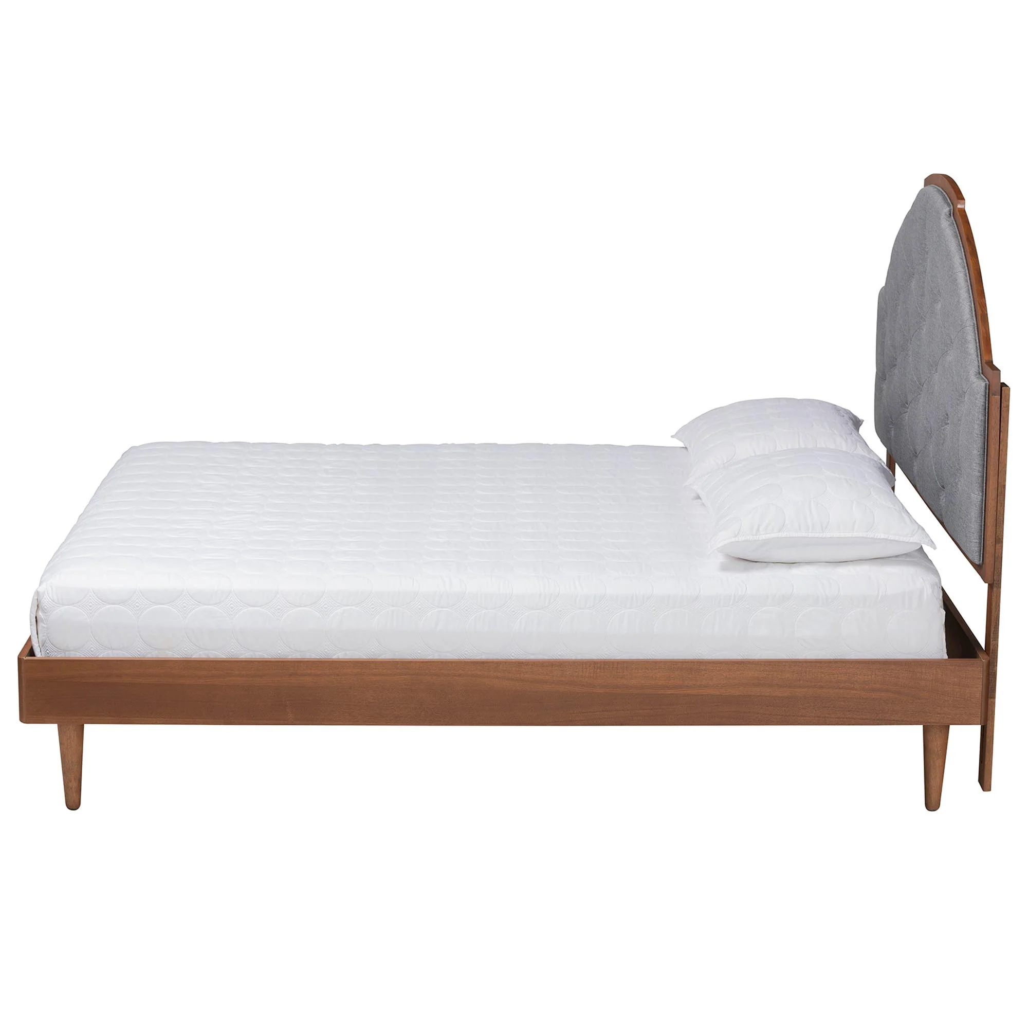 Baxton Studio Ardelle Mid-Century Modern Grey Fabric and Walnut Brown Wood King Size Platform Bed - Image 7