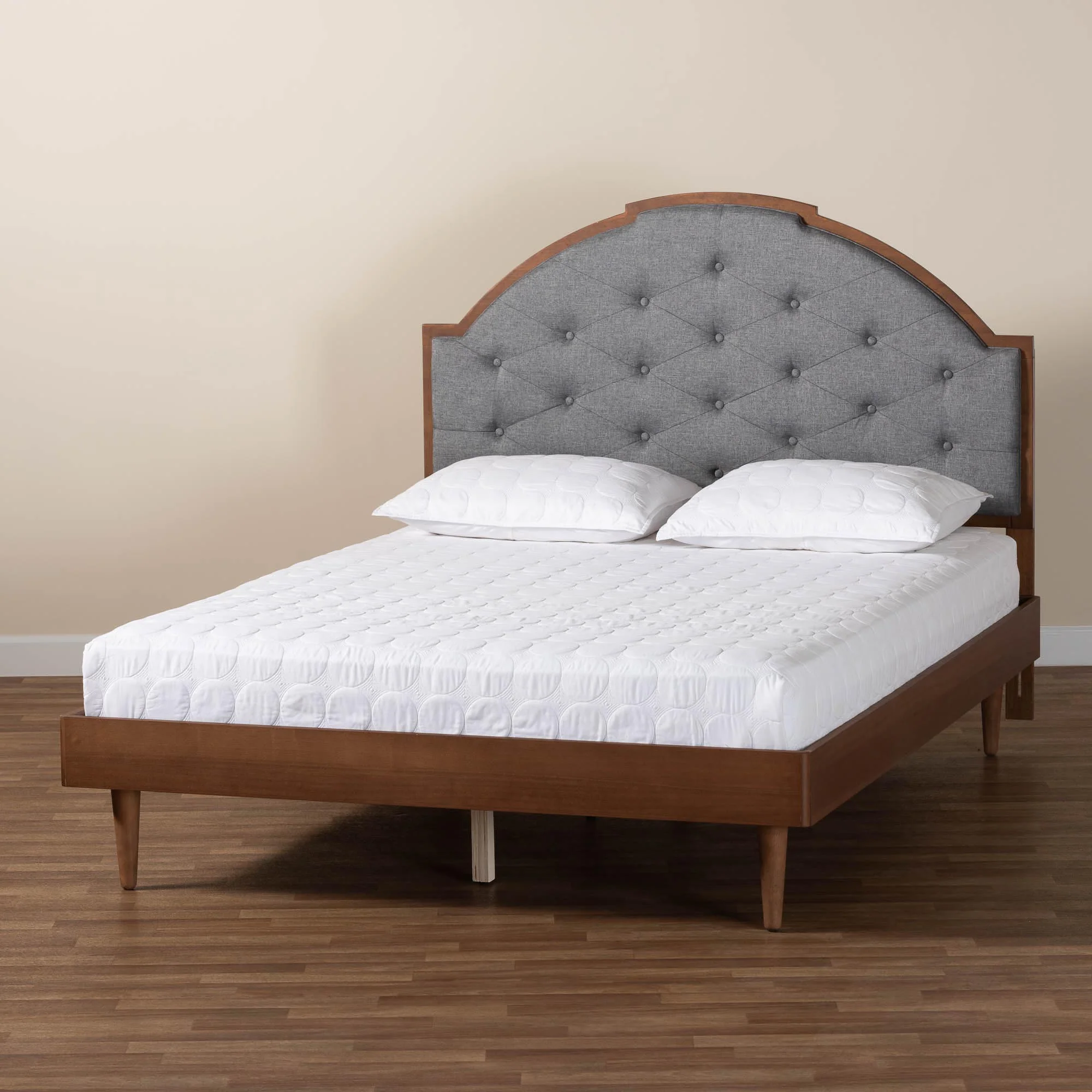 Baxton Studio Ardelle Mid-Century Modern Grey Fabric and Walnut Brown Wood Queen Size Platform Bed - Image 2