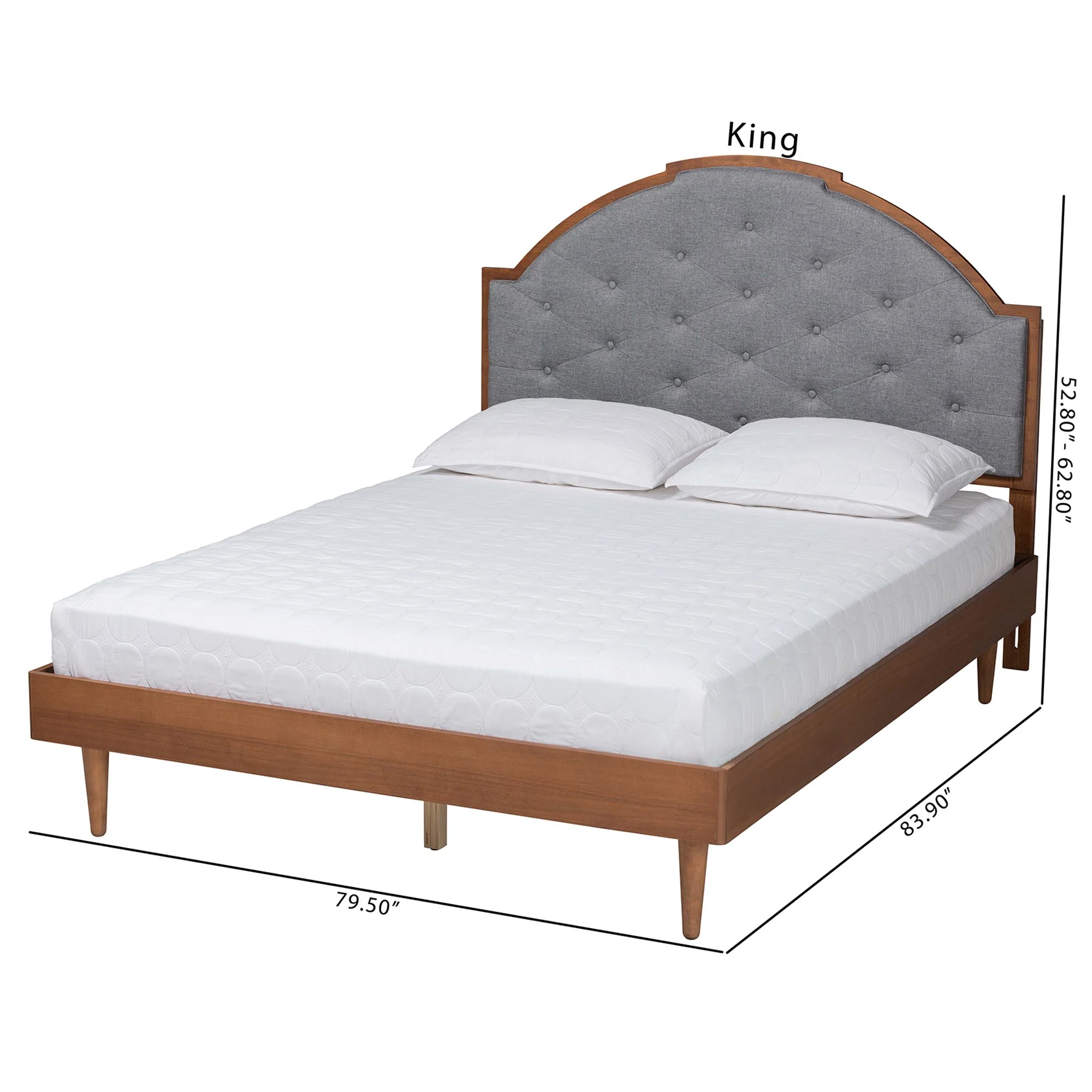 Baxton Studio Ardelle Mid-Century Modern Grey Fabric and Walnut Brown Wood Queen Size Platform Bed - Image 4