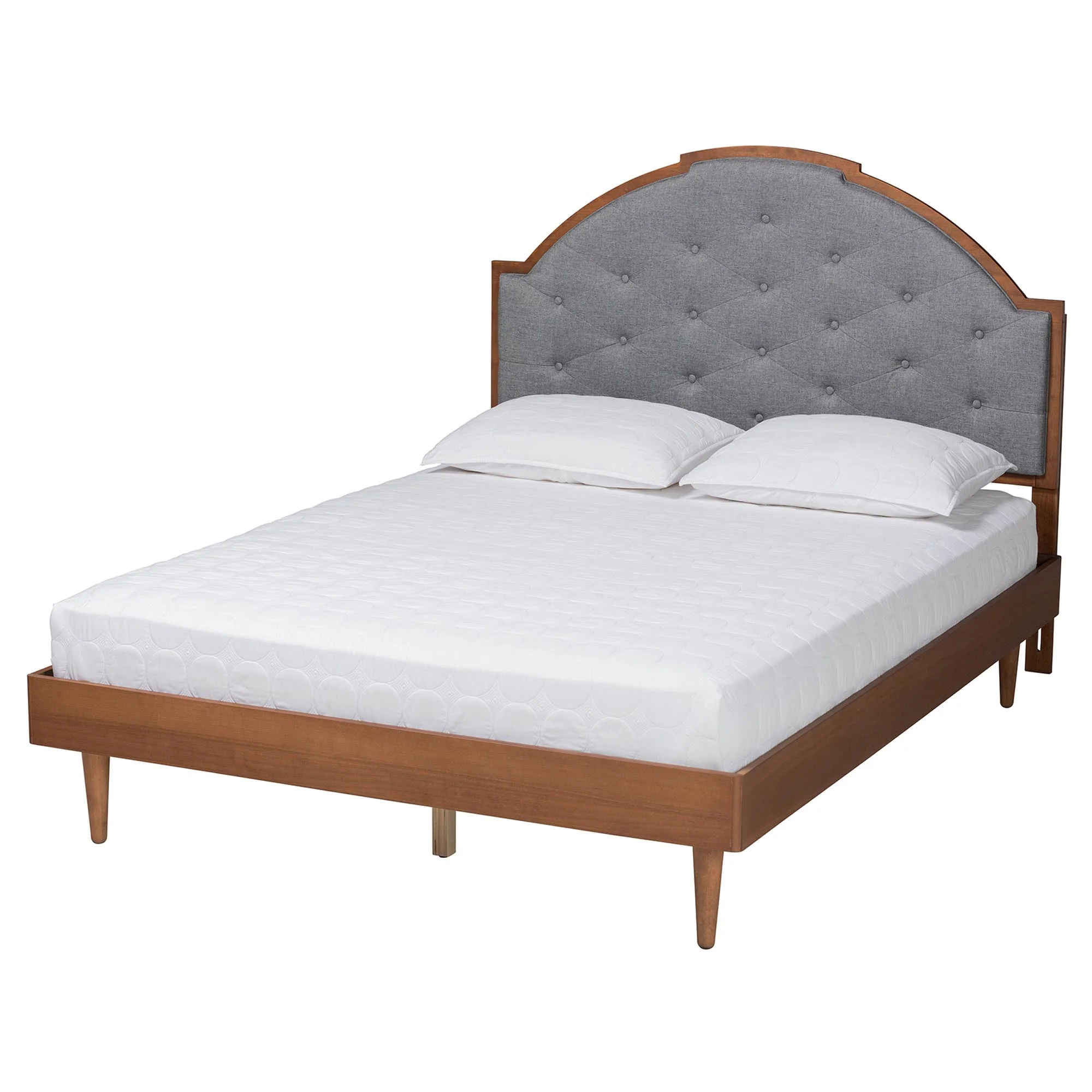 Baxton Studio Ardelle Mid-Century Modern Grey Fabric and Walnut Brown Wood Queen Size Platform Bed - Image 6
