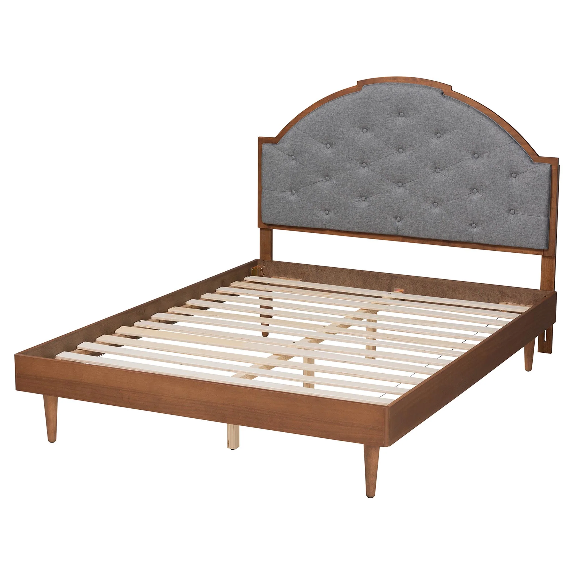 Baxton Studio Ardelle Mid-Century Modern Grey Fabric and Walnut Brown Wood Queen Size Platform Bed - Image 8