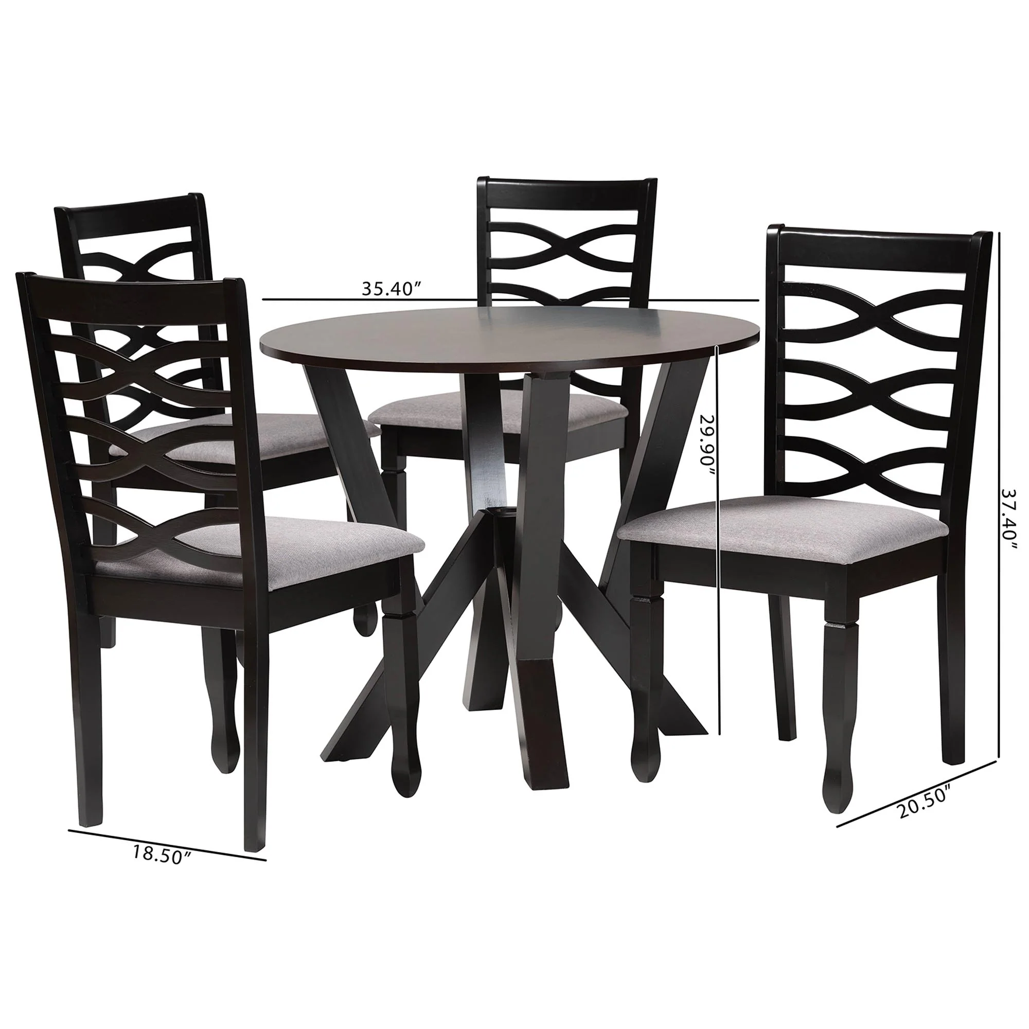 Baxton Studio Ariane Modern Grey Fabric and Dark Brown Finished Wood 5-Piece Dining Set - Image 10