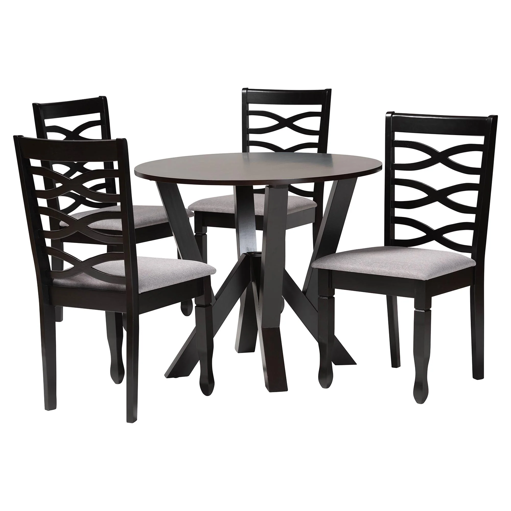 Baxton Studio Ariane Modern Grey Fabric and Dark Brown Finished Wood 5-Piece Dining Set - Image 2