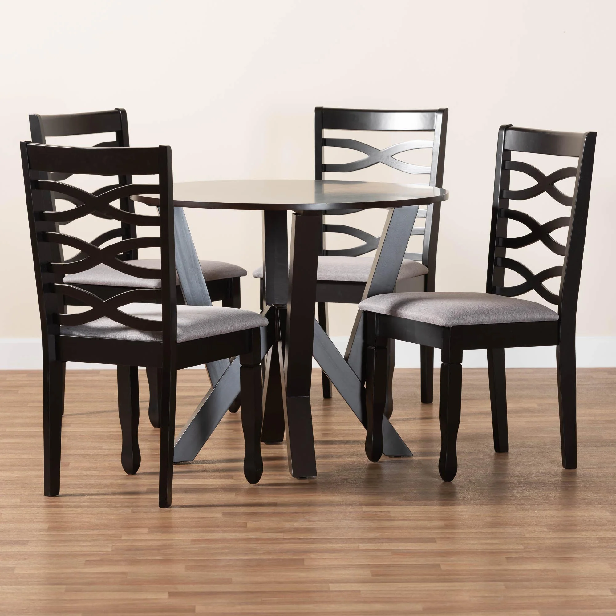 Baxton Studio Ariane Modern Grey Fabric and Dark Brown Finished Wood 5-Piece Dining Set - Image 9