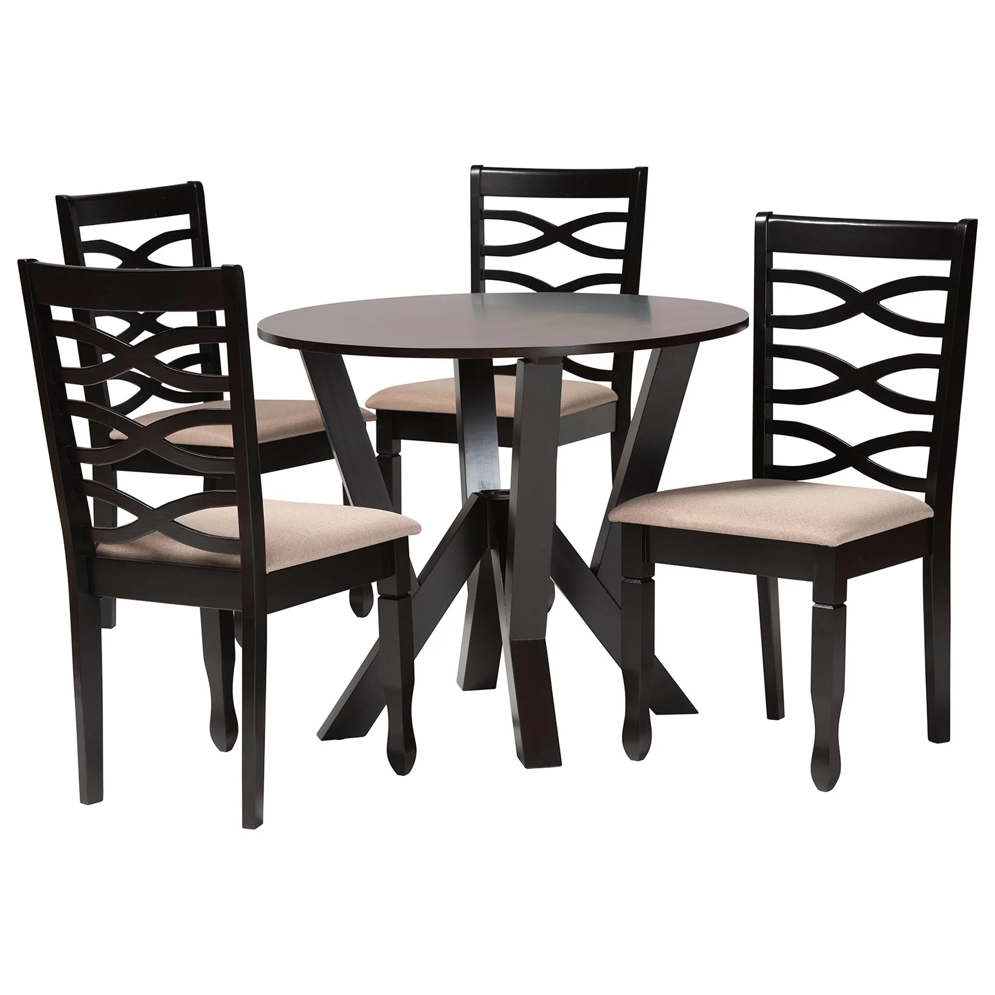 Baxton Studio Ariane Modern Sand Fabric and Dark Brown Finished Wood 5-Piece Dining Set - Image 4