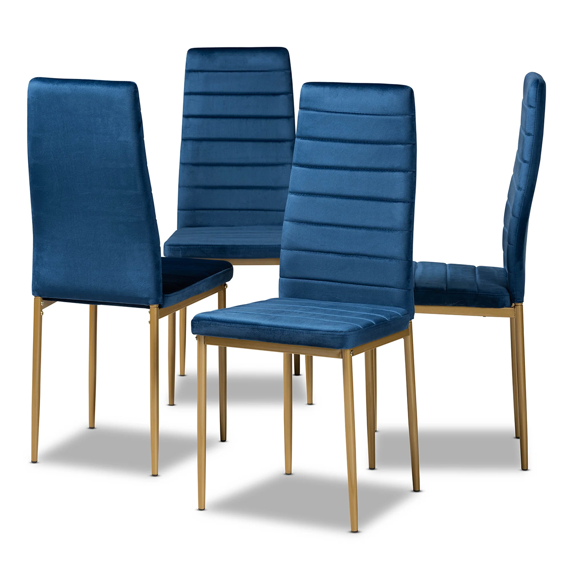 Baxton Studio Armand Modern Glam and Luxe Navy Blue Velvet Fabric Upholstered and Gold Finished Metal 4-Piece Dining Chair Set - Image 2