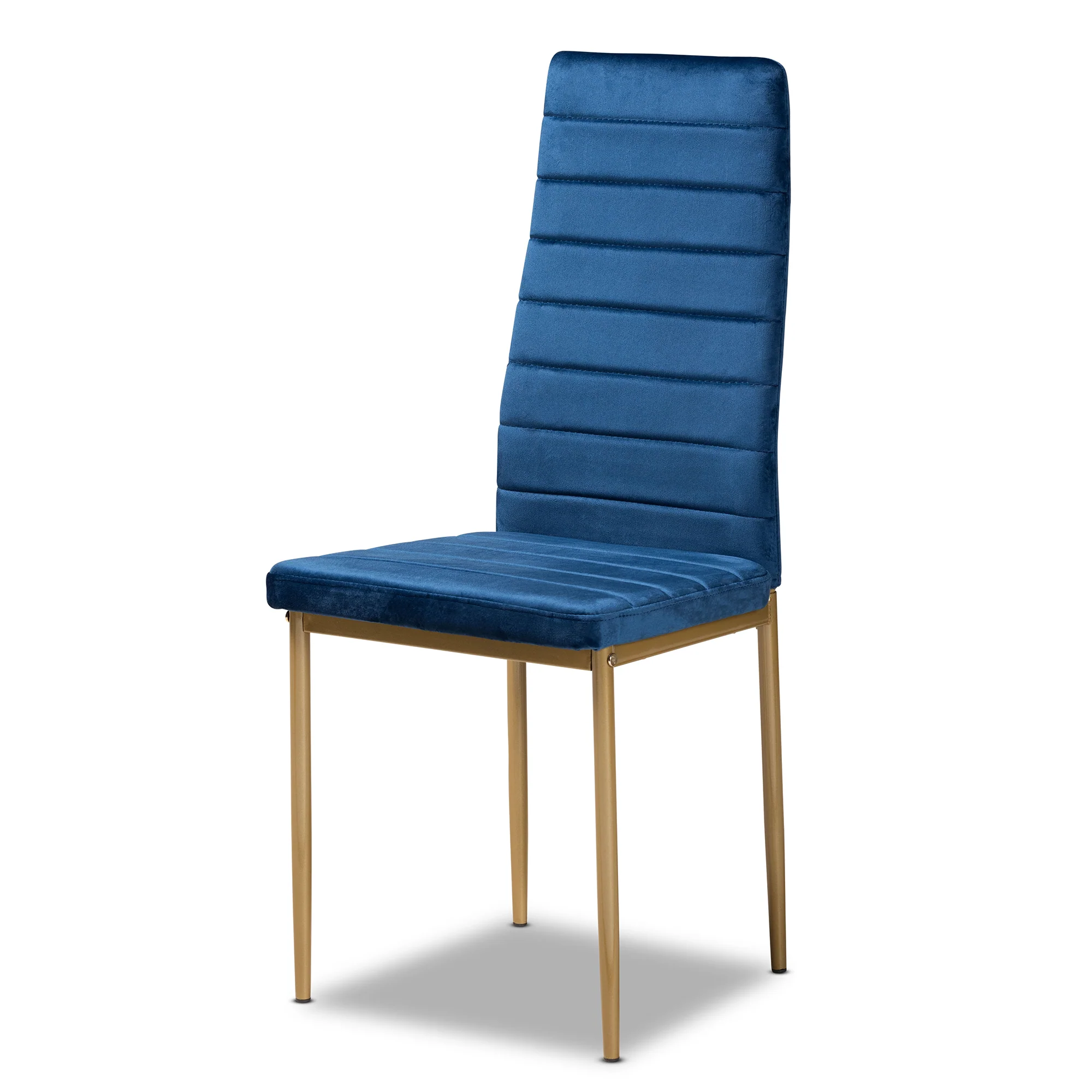Baxton Studio Armand Modern Glam and Luxe Navy Blue Velvet Fabric Upholstered and Gold Finished Metal 4-Piece Dining Chair Set - Image 3