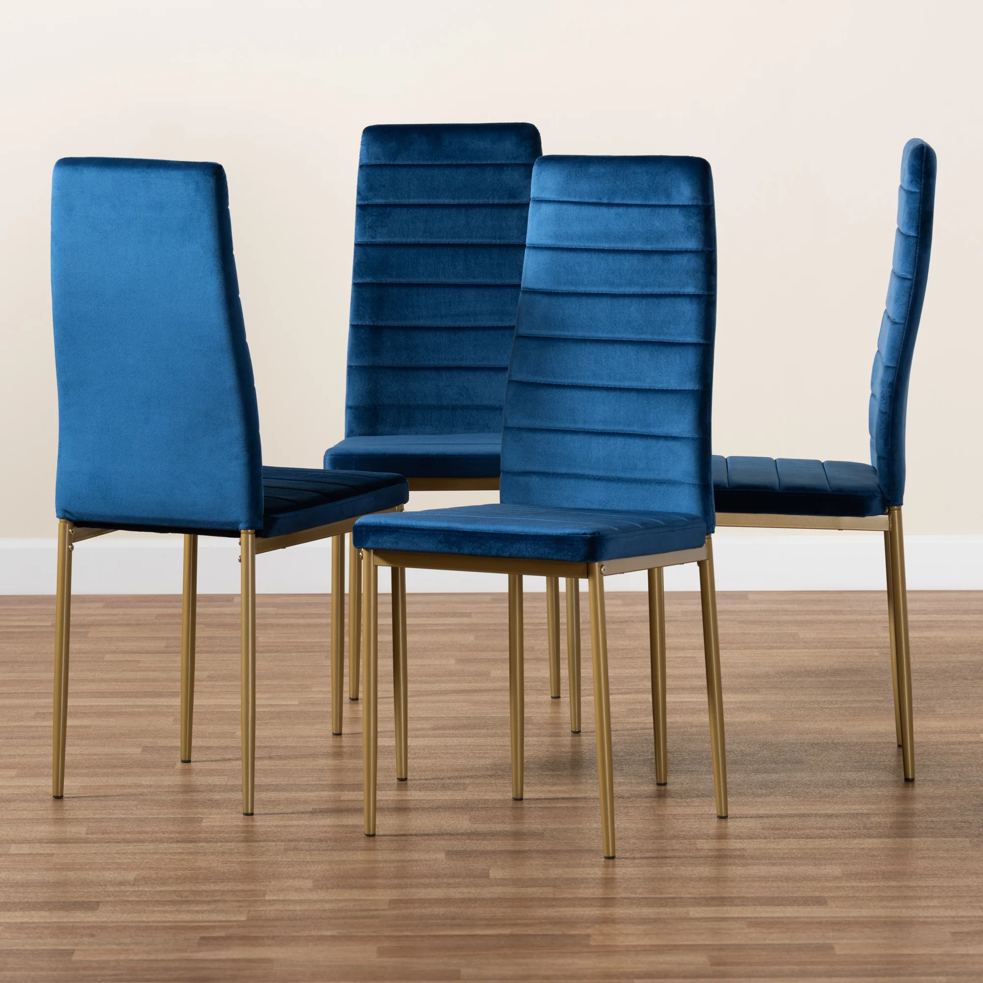 Baxton Studio Armand Modern Glam and Luxe Navy Blue Velvet Fabric Upholstered and Gold Finished Metal 4-Piece Dining Chair Set - Image 7