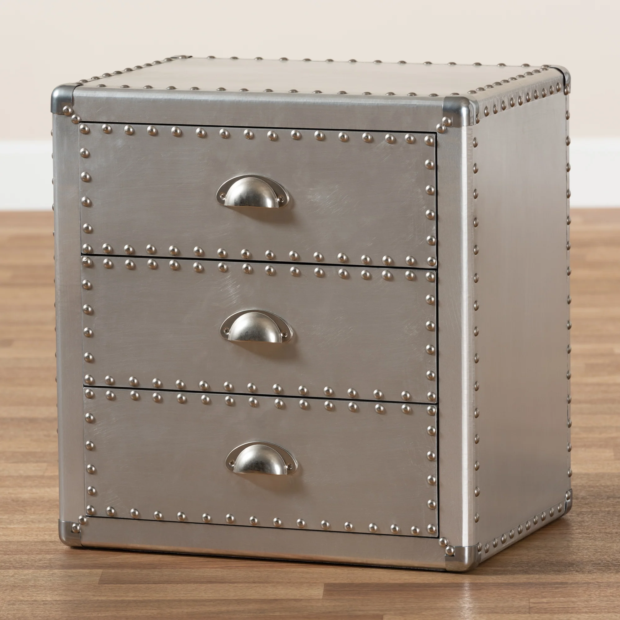 Baxton Studio Armel French Industrial Silver Metal 3-Drawer End Table - Image 2