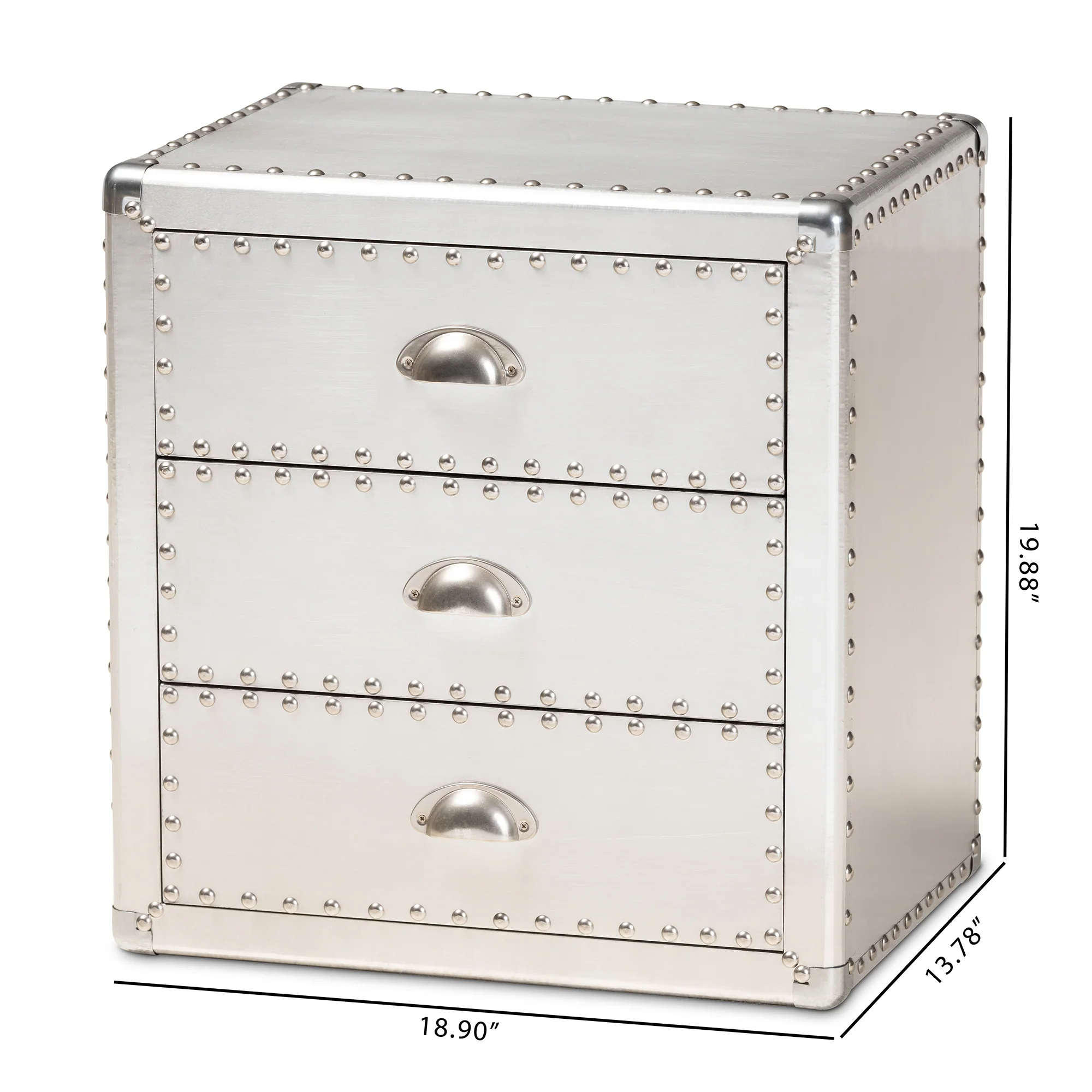 Baxton Studio Armel French Industrial Silver Metal 3-Drawer End Table - Image 3
