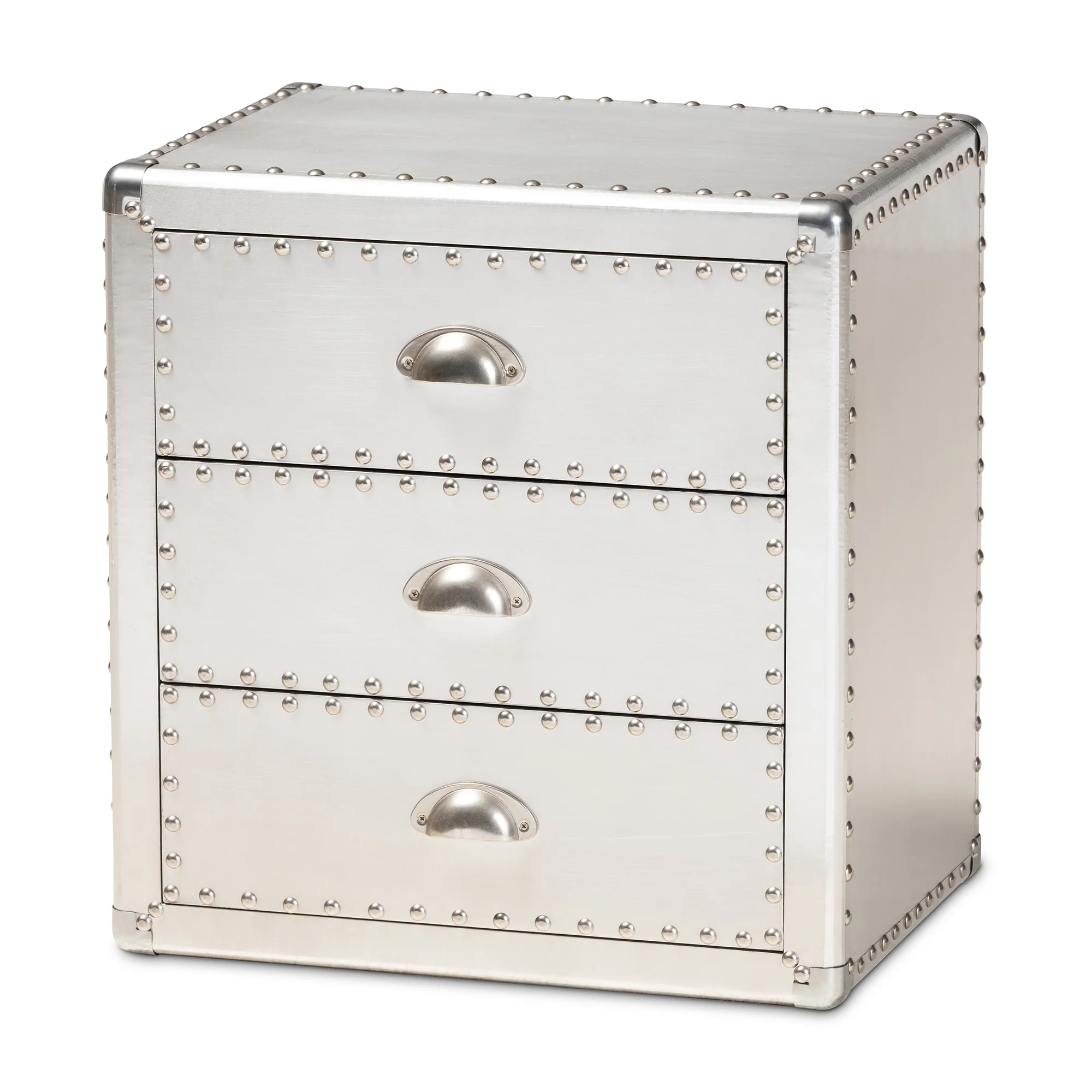 Baxton Studio Armel French Industrial Silver Metal 3-Drawer End Table - Image 4