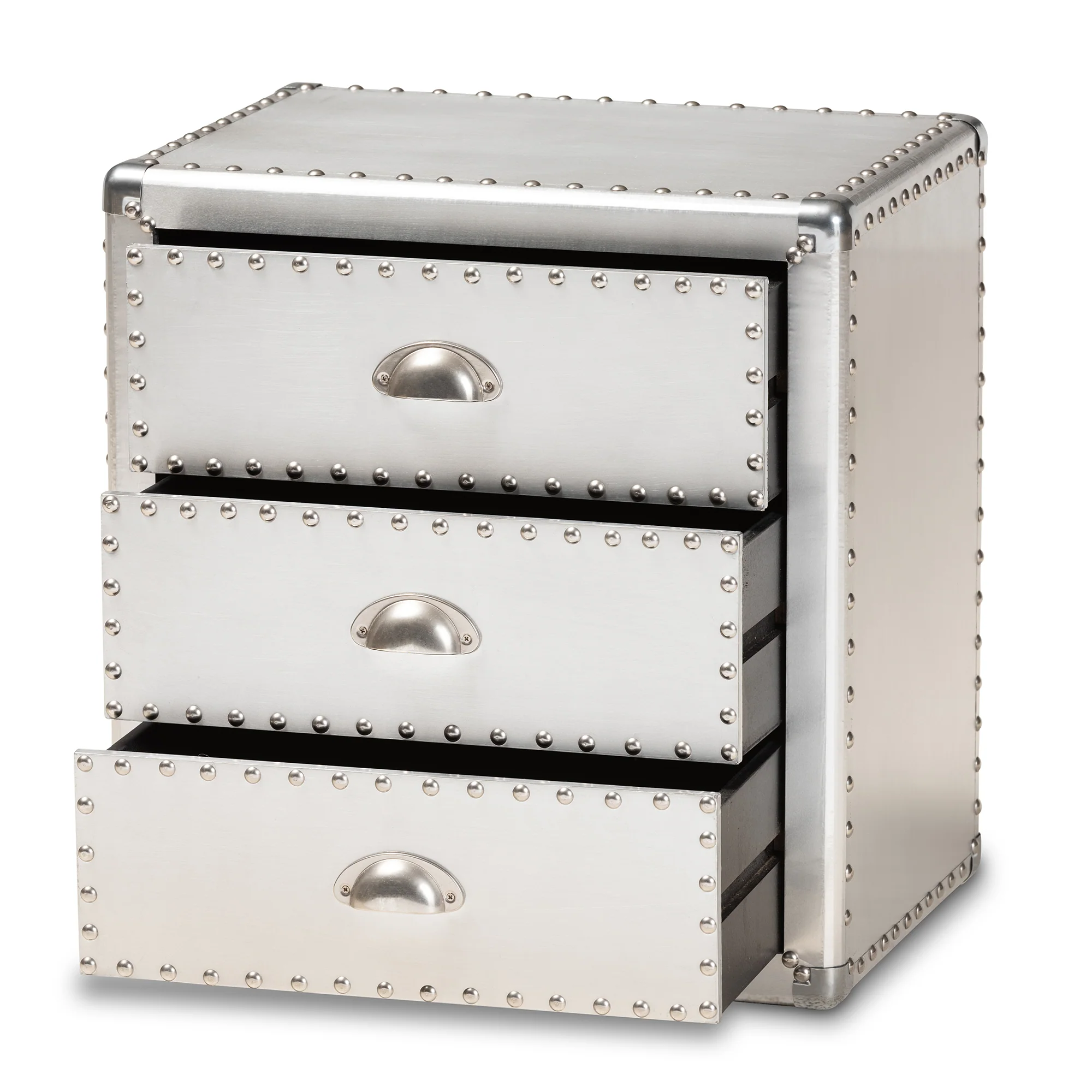 Baxton Studio Armel French Industrial Silver Metal 3-Drawer End Table - Image 5