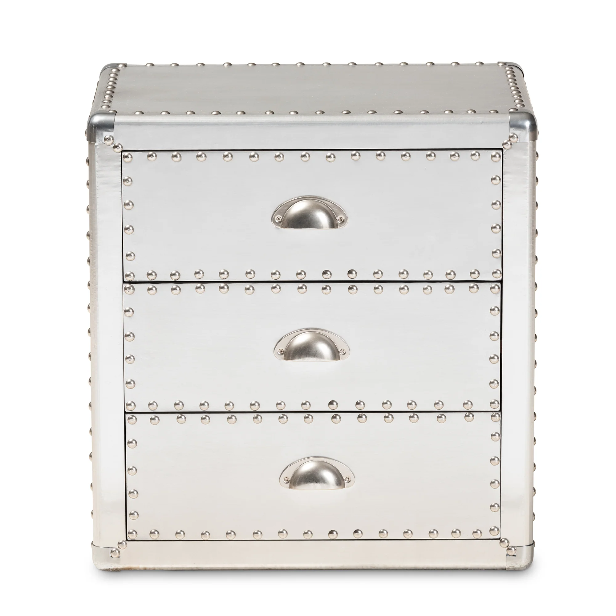 Baxton Studio Armel French Industrial Silver Metal 3-Drawer End Table - Image 6