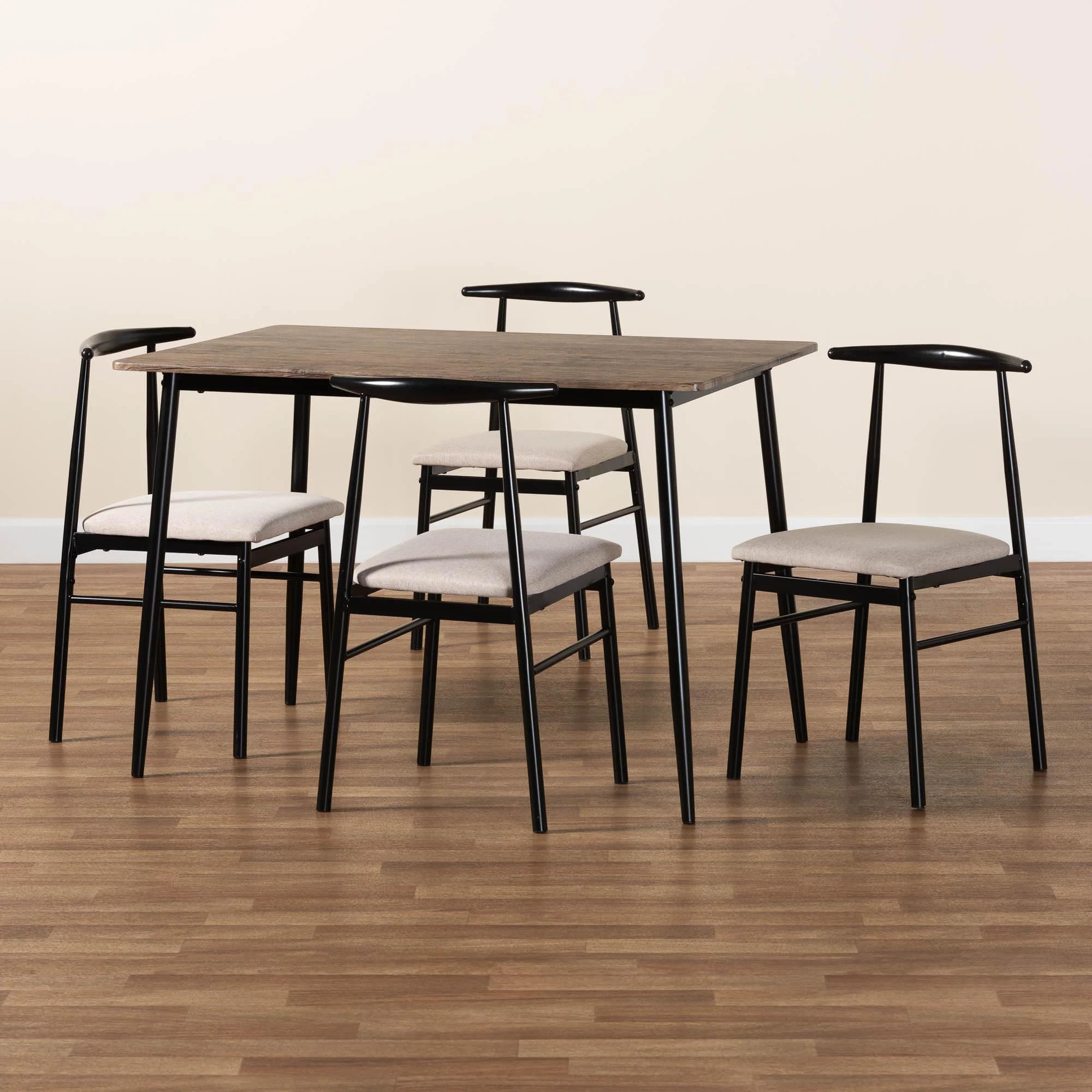 Baxton Studio Arnold Modern Industrial Beige Fabric and Metal Dining Set - Image 2