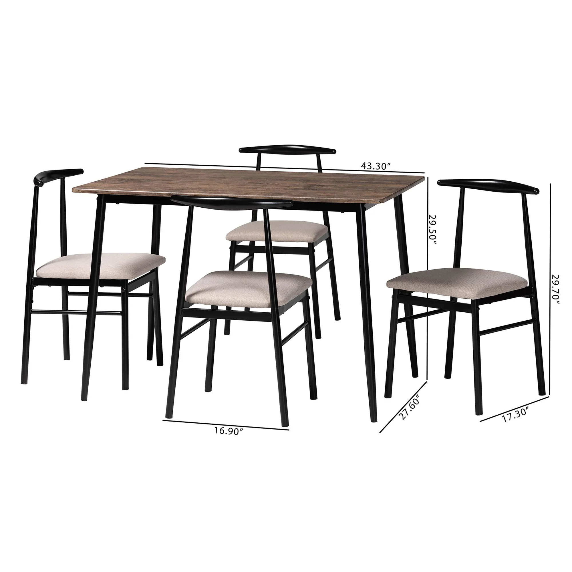 Baxton Studio Arnold Modern Industrial Beige Fabric and Metal Dining Set - Image 3