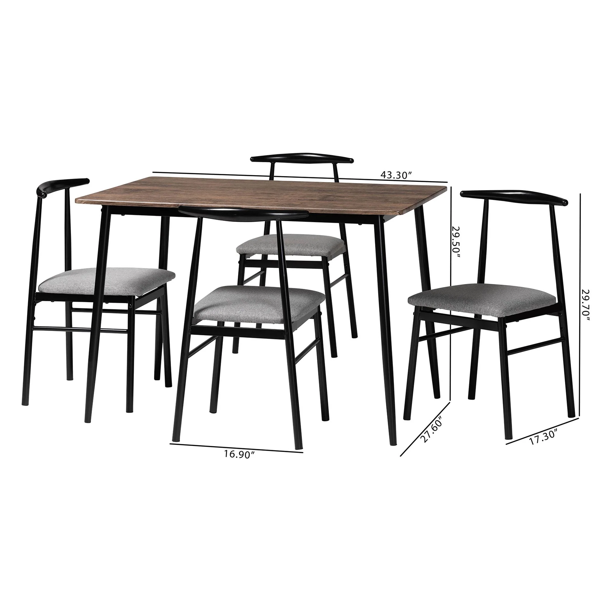 Baxton Studio Arnold Modern Industrial Grey Fabric and Metal Dining Set - Image 3