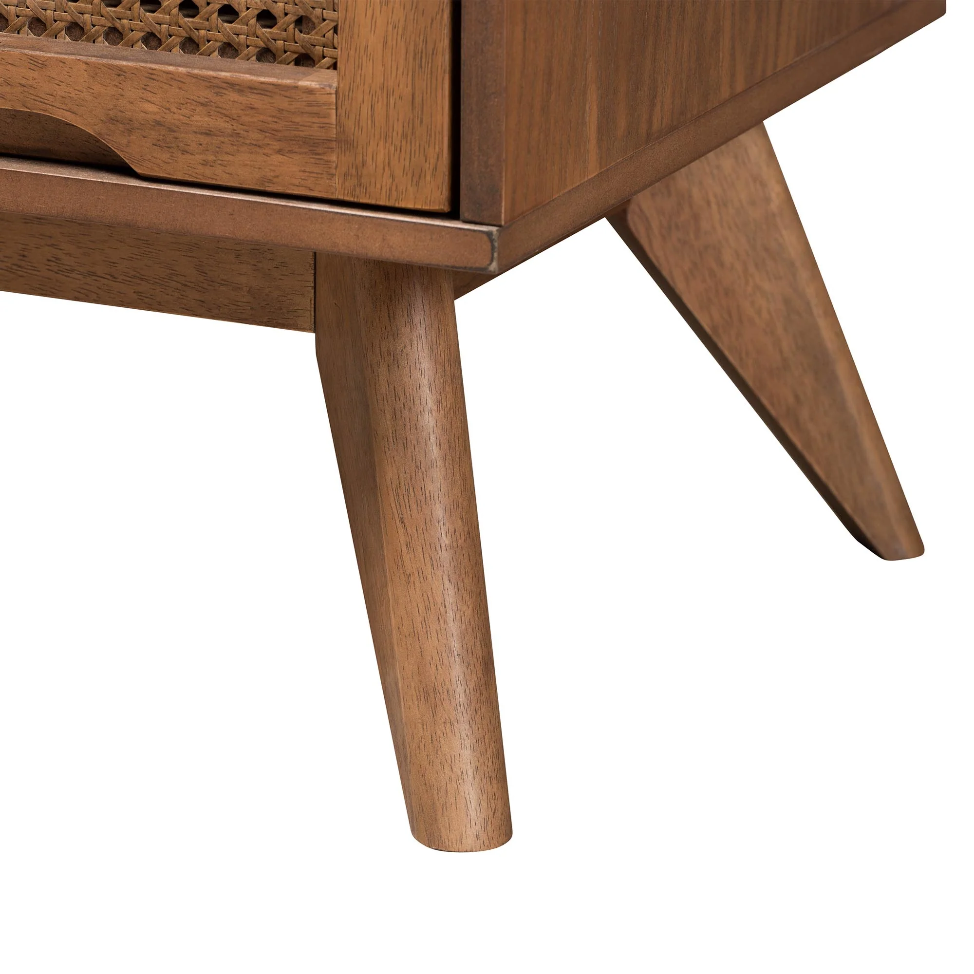 Baxton Studio Asami Mid-Century Modern Walnut Brown Finished Wood and Woven Rattan Full Size 4-Piece Bedroom Set - Image 2