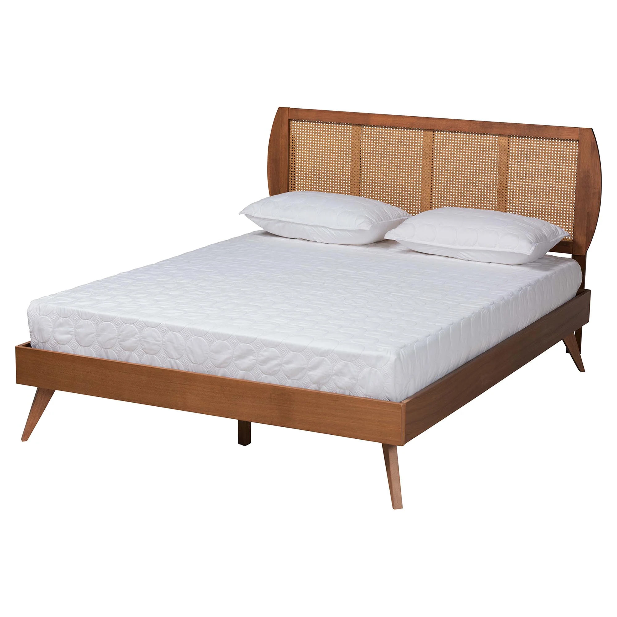 Baxton Studio Asami Mid-Century Modern Walnut Brown Finished Wood and Woven Rattan Full Size 4-Piece Bedroom Set - Image 8