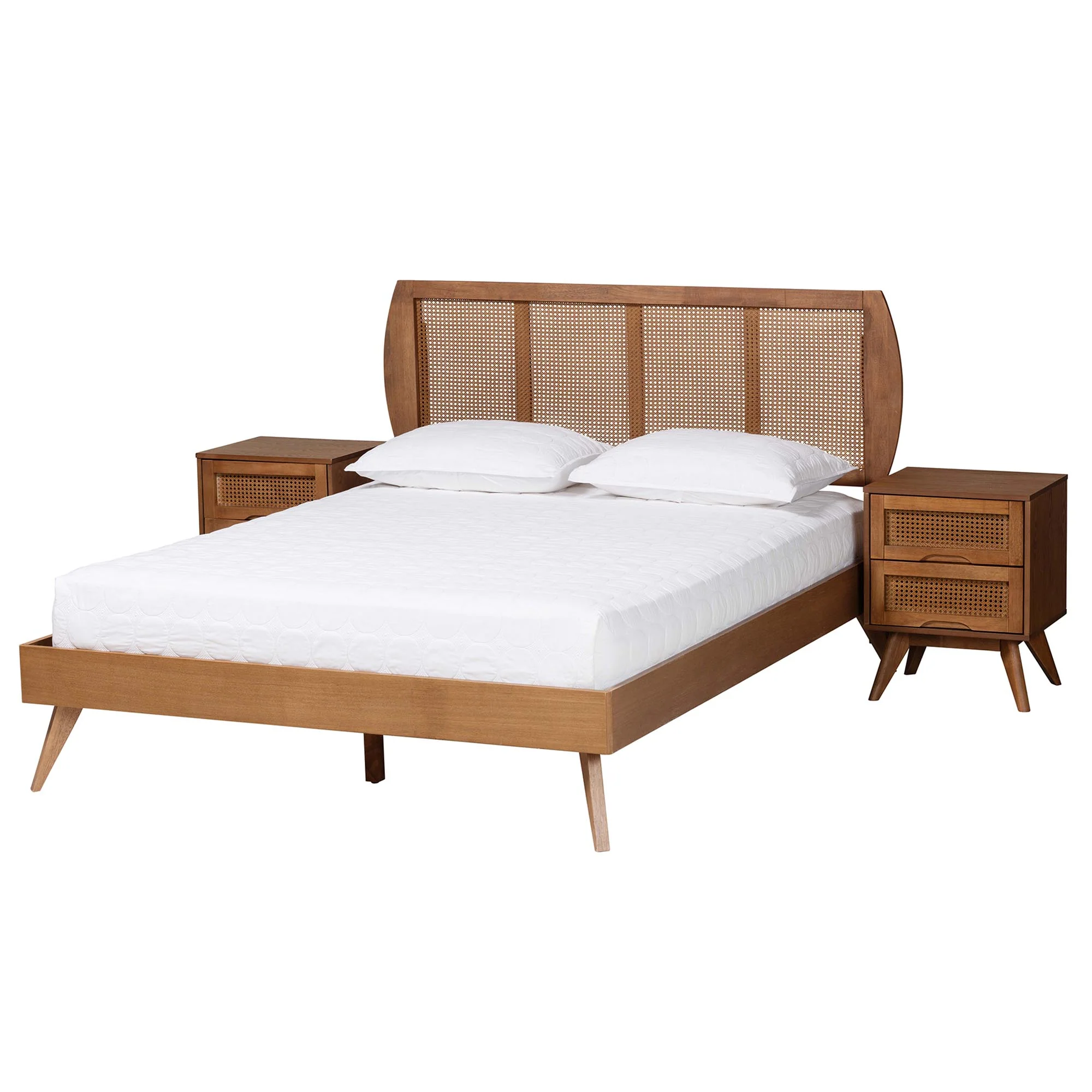 Baxton Studio Asami Mid-Century Modern Walnut Brown Finished Wood and Woven Rattan King Size 3-Piece Bedroom Set - Image 5