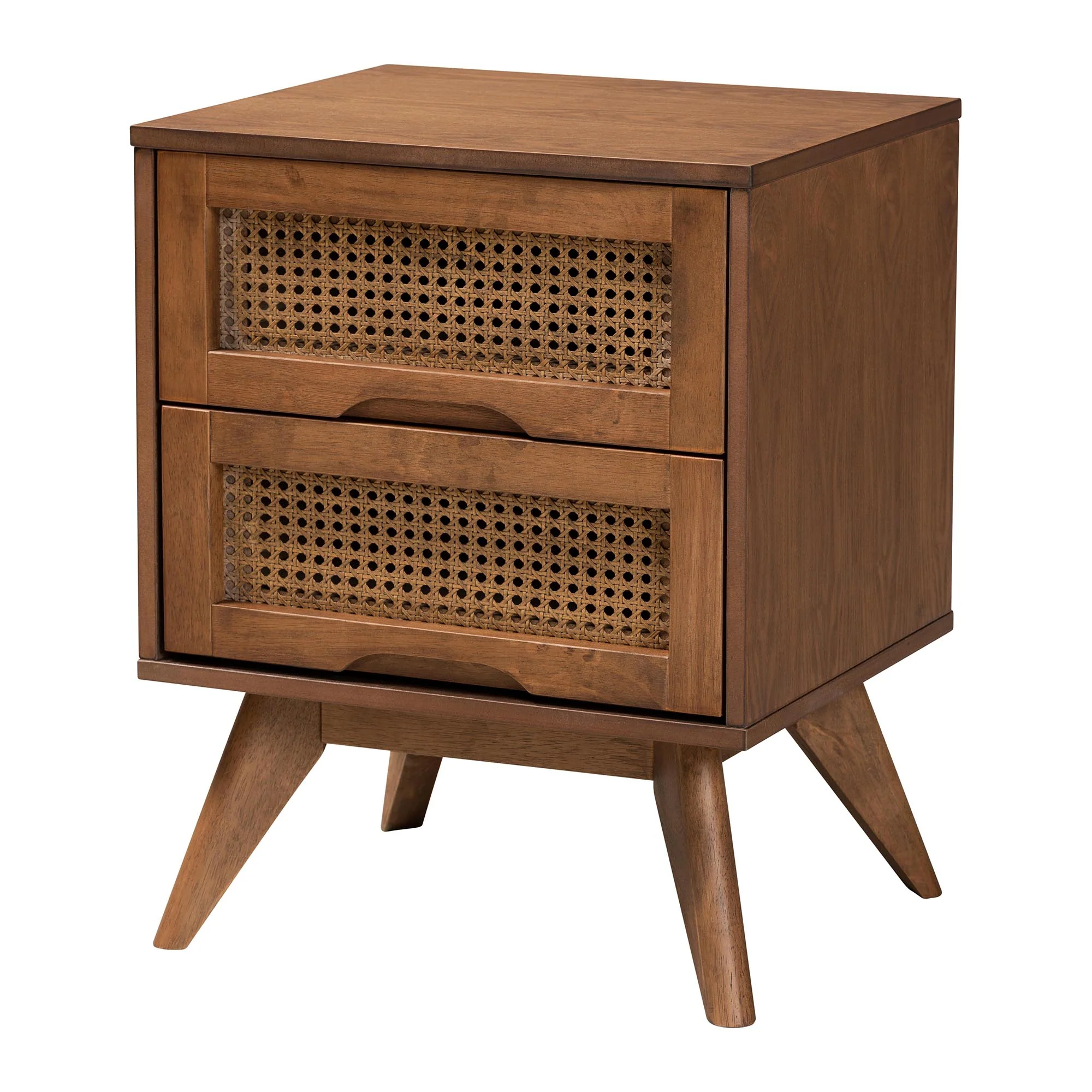 Baxton Studio Asami Mid-Century Modern Walnut Brown Finished Wood and Woven Rattan King Size 3-Piece Bedroom Set - Image 8