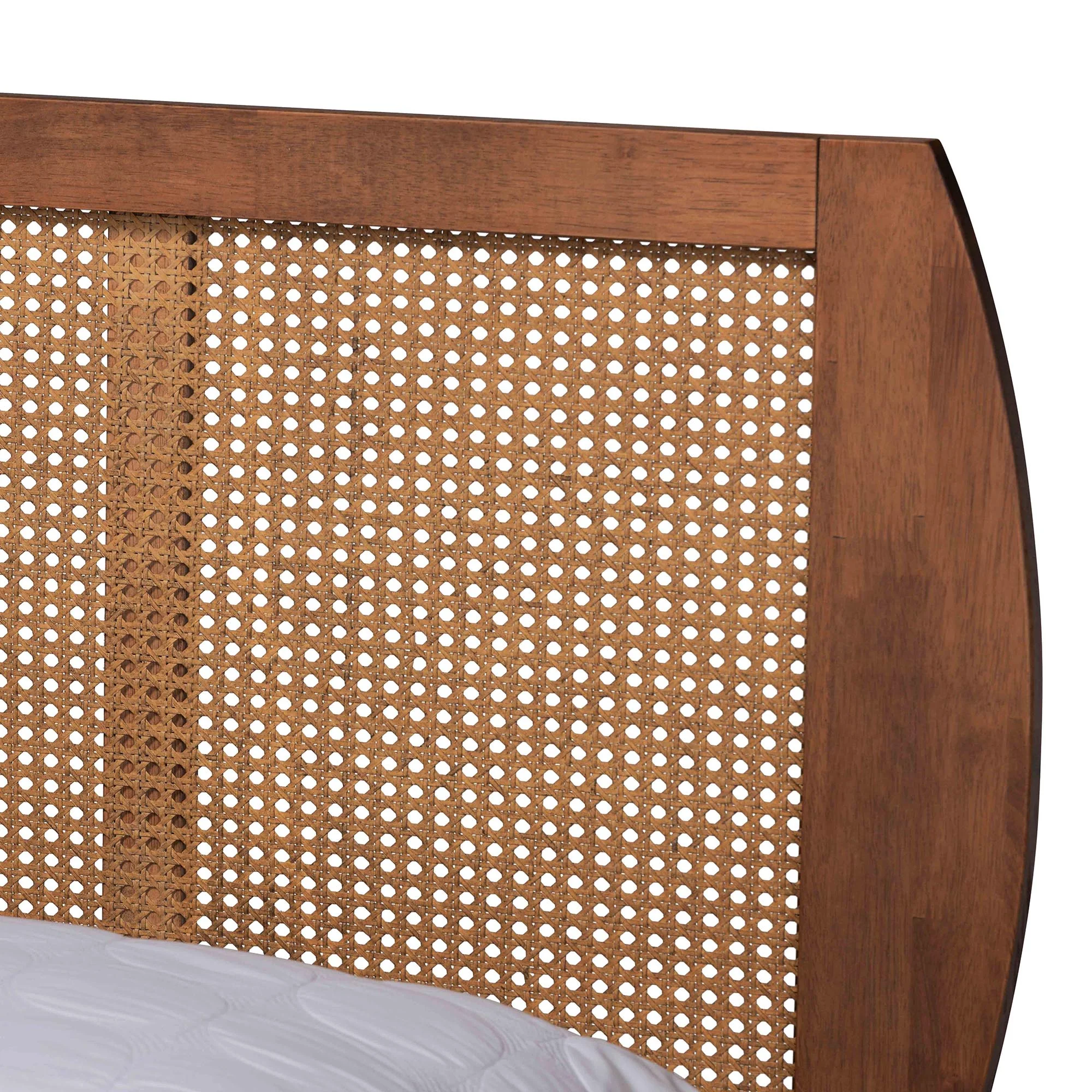 Baxton Studio Asami Mid-Century Modern Walnut Brown Finished Wood and Woven Rattan Queen Size 4-Piece Bedroom Set - Image 3