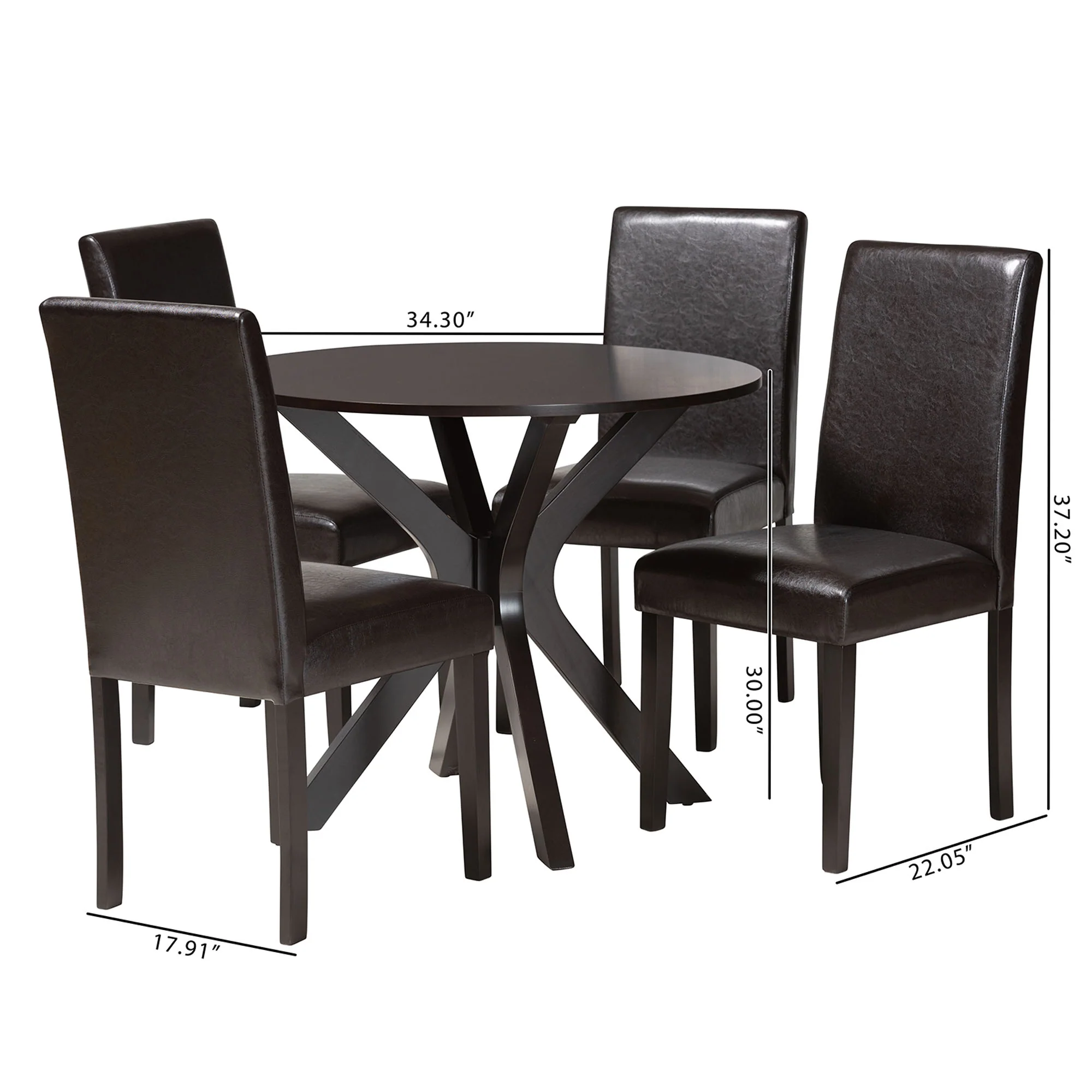 Baxton Studio Asli Modern Espresso Brown Faux Leather and Wood 5-Piece Dining Set - Image 10