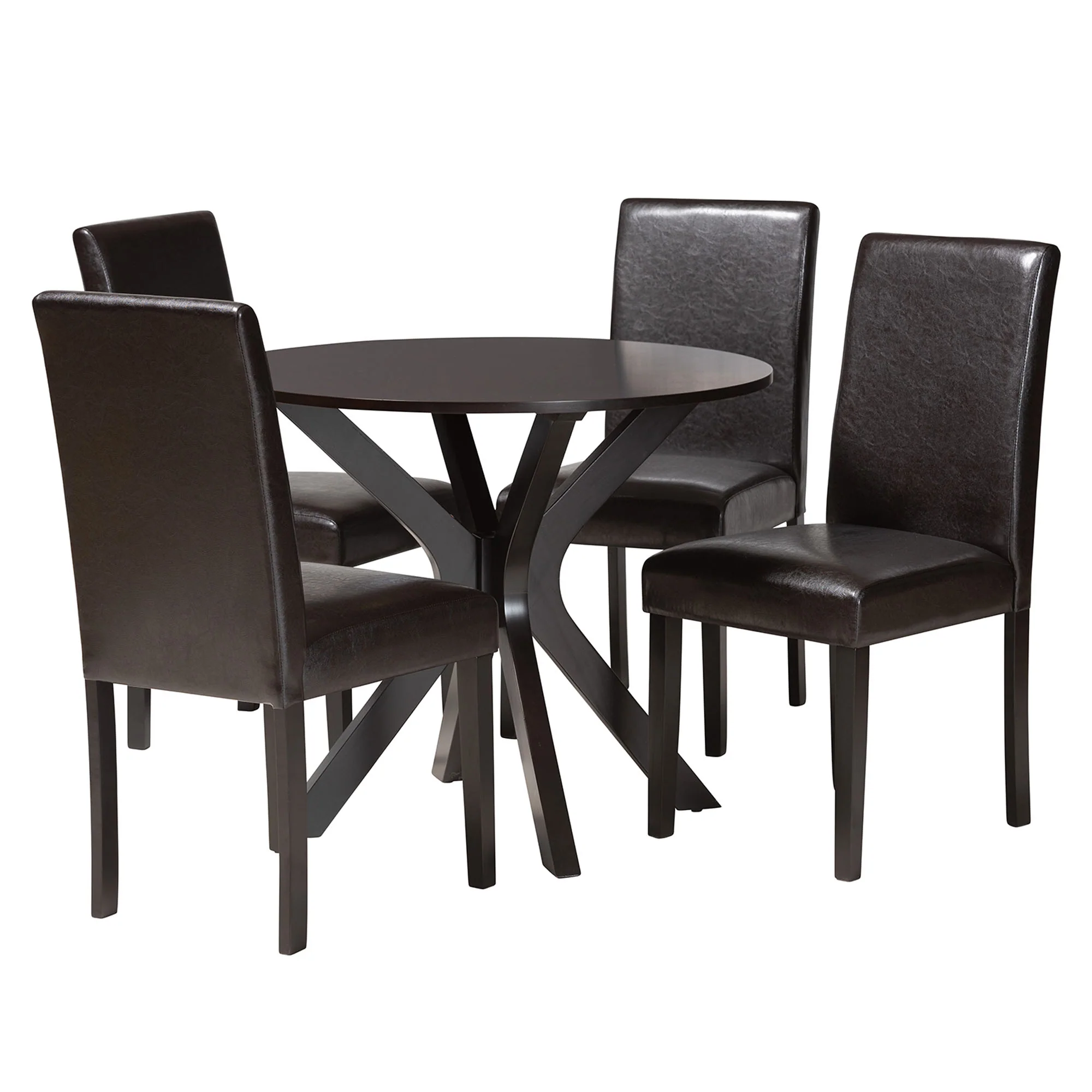 Baxton Studio Asli Modern Espresso Brown Faux Leather and Wood 5-Piece Dining Set - Image 2