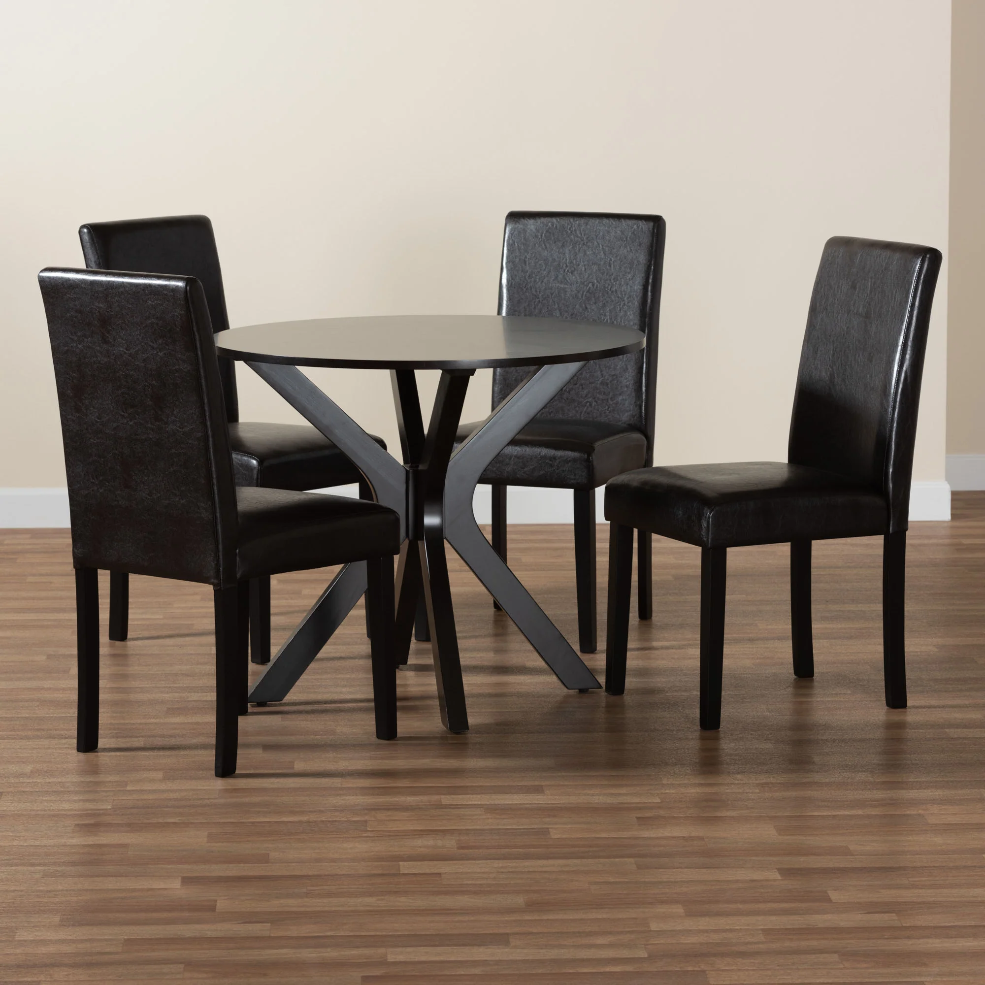 Baxton Studio Asli Modern Espresso Brown Faux Leather and Wood 5-Piece Dining Set - Image 9