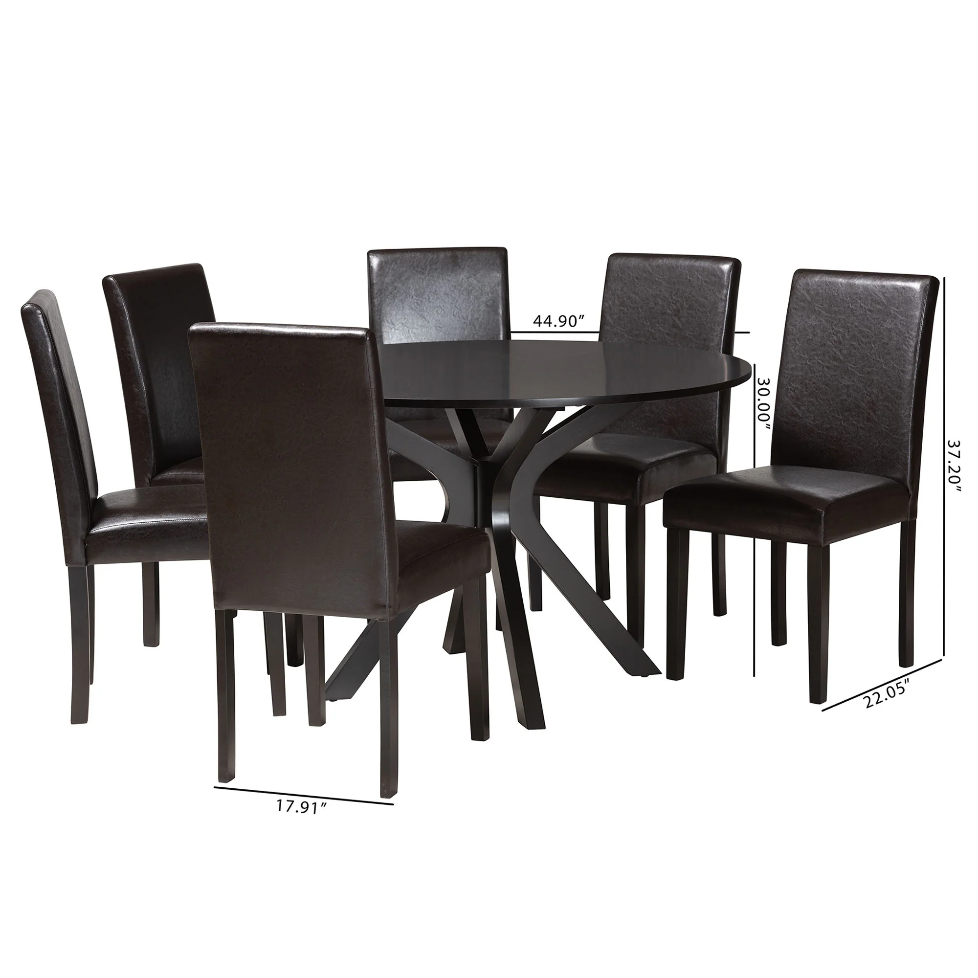 Baxton Studio Asli Modern Espresso Brown Faux Leather and Wood 7-Piece Dining Set - Image 10