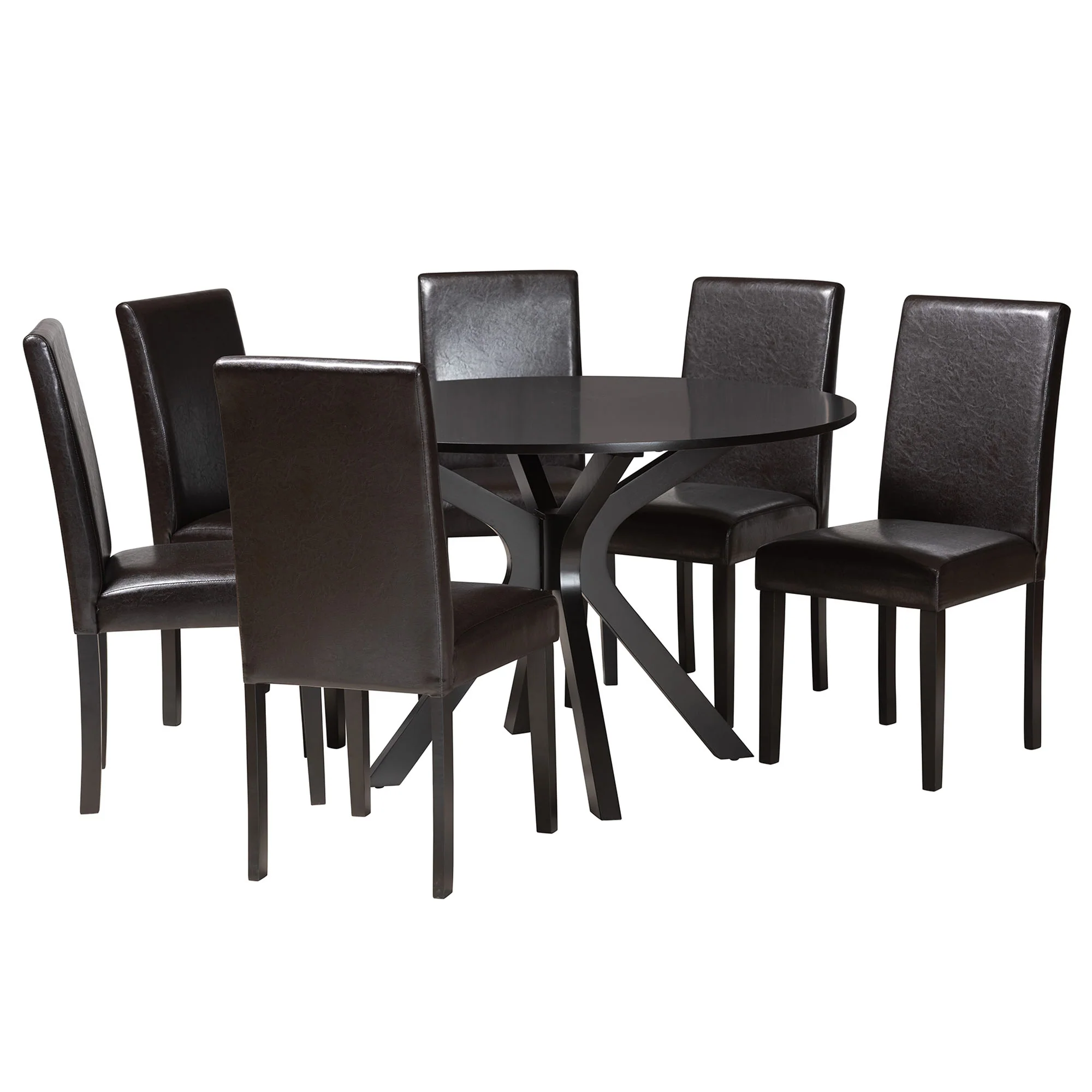 Baxton Studio Asli Modern Espresso Brown Faux Leather and Wood 7-Piece Dining Set - Image 2