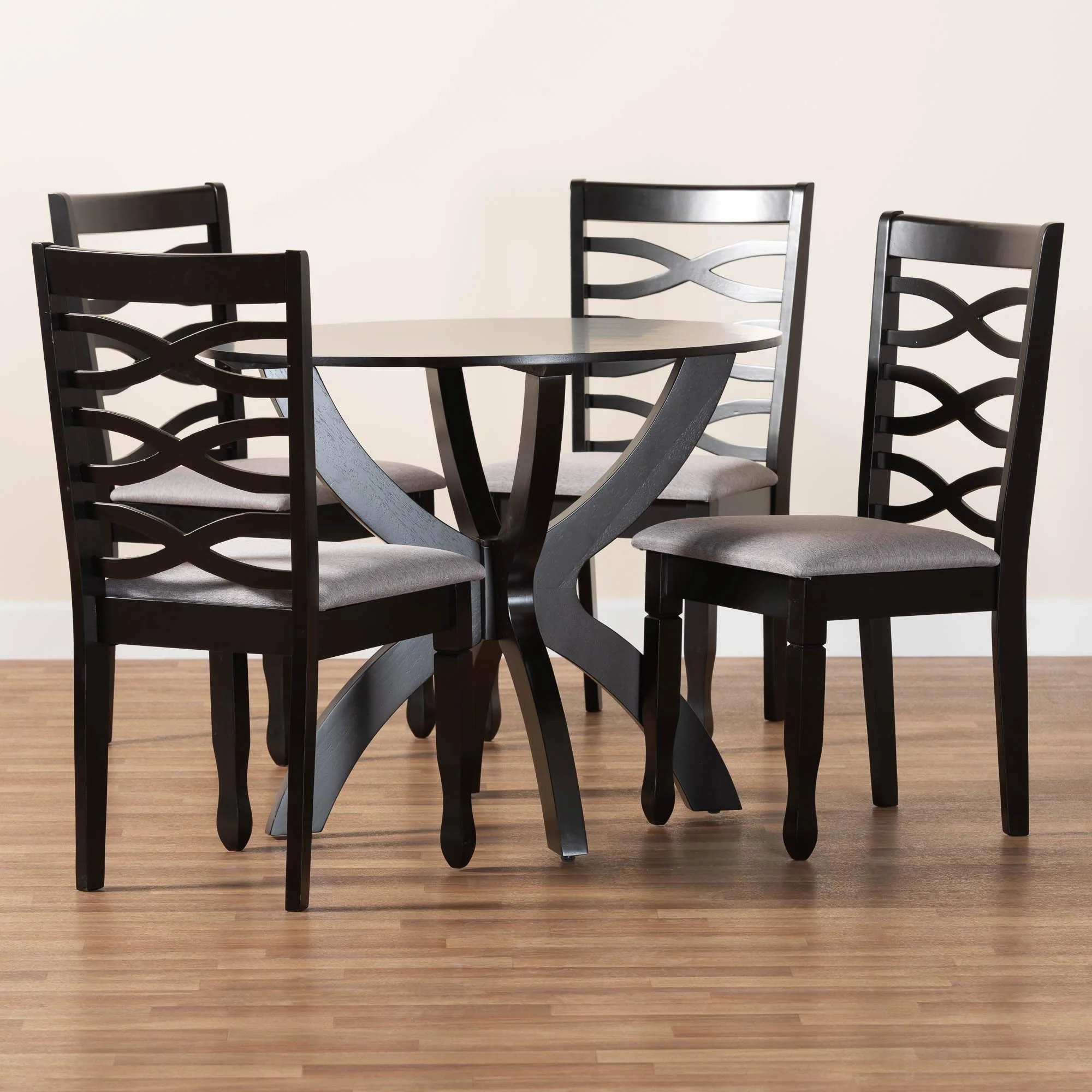 Baxton Studio Aspen Modern Grey Fabric and Dark Brown Finished Wood 5-Piece Dining Set - Image 2