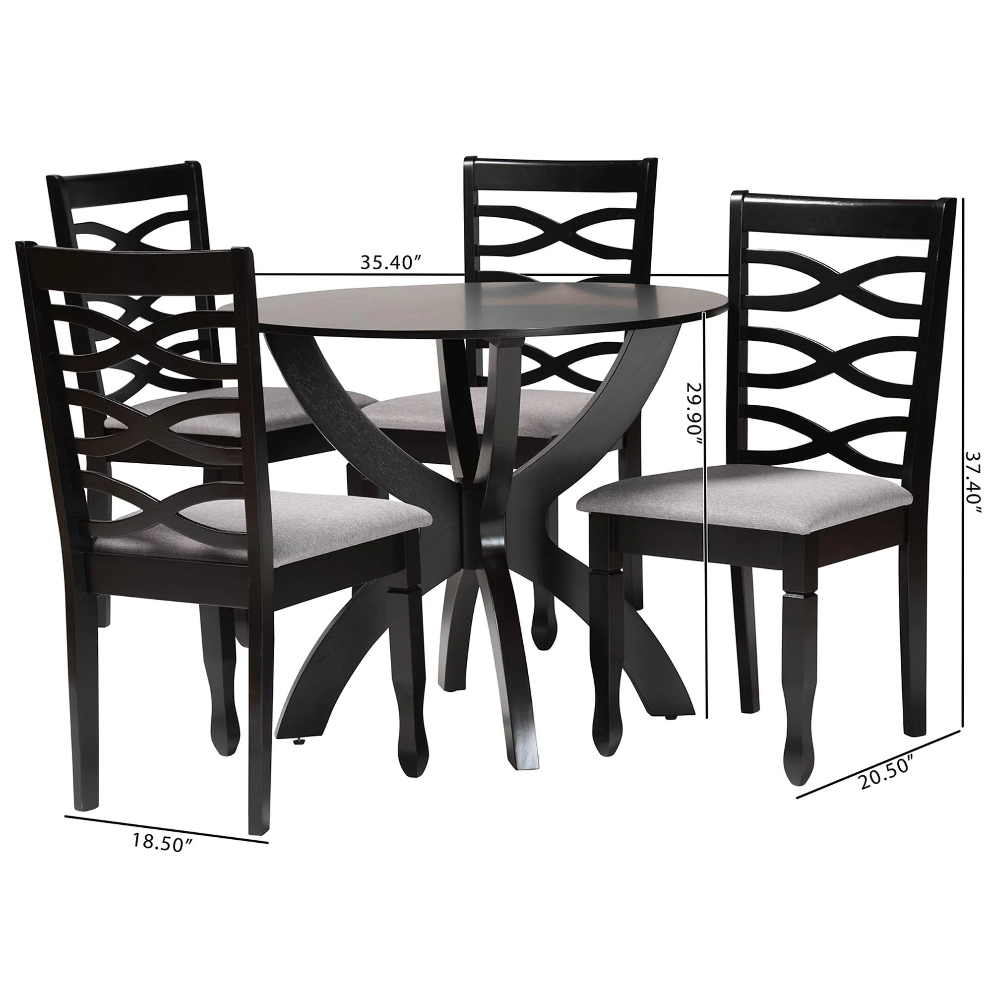 Baxton Studio Aspen Modern Grey Fabric and Dark Brown Finished Wood 5-Piece Dining Set - Image 3
