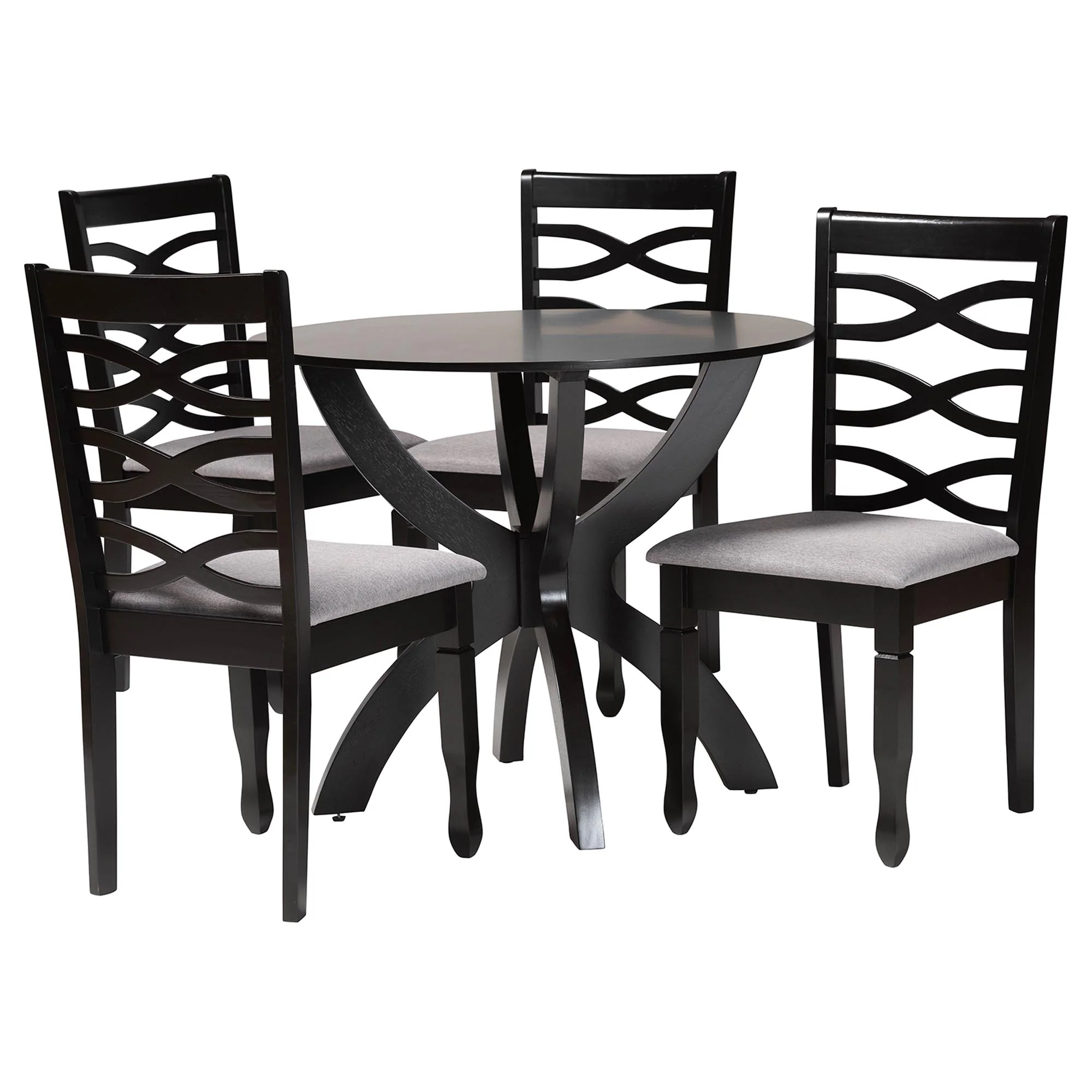 Baxton Studio Aspen Modern Grey Fabric and Dark Brown Finished Wood 5-Piece Dining Set - Image 4