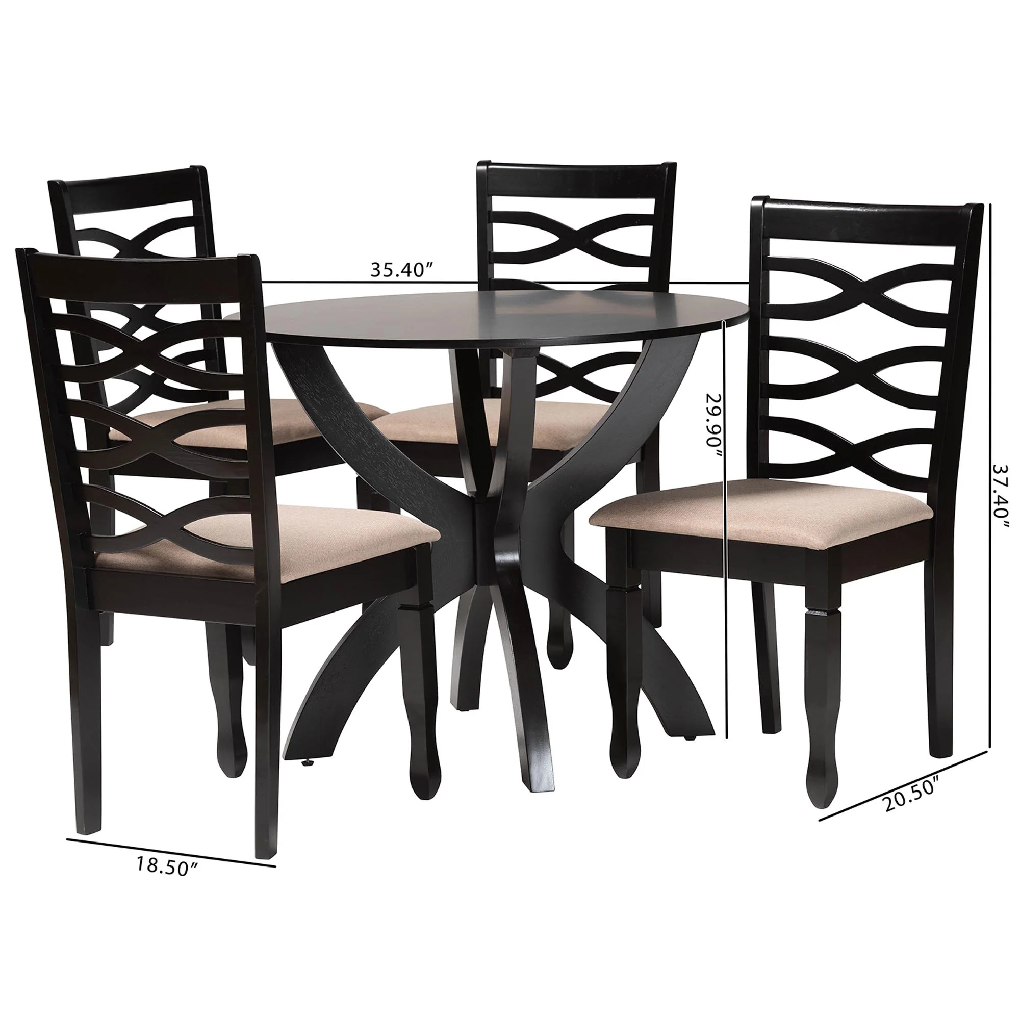 Baxton Studio Aspen Modern Sand Fabric and Dark Brown Finished Wood 5-Piece Dining Set - Image 10