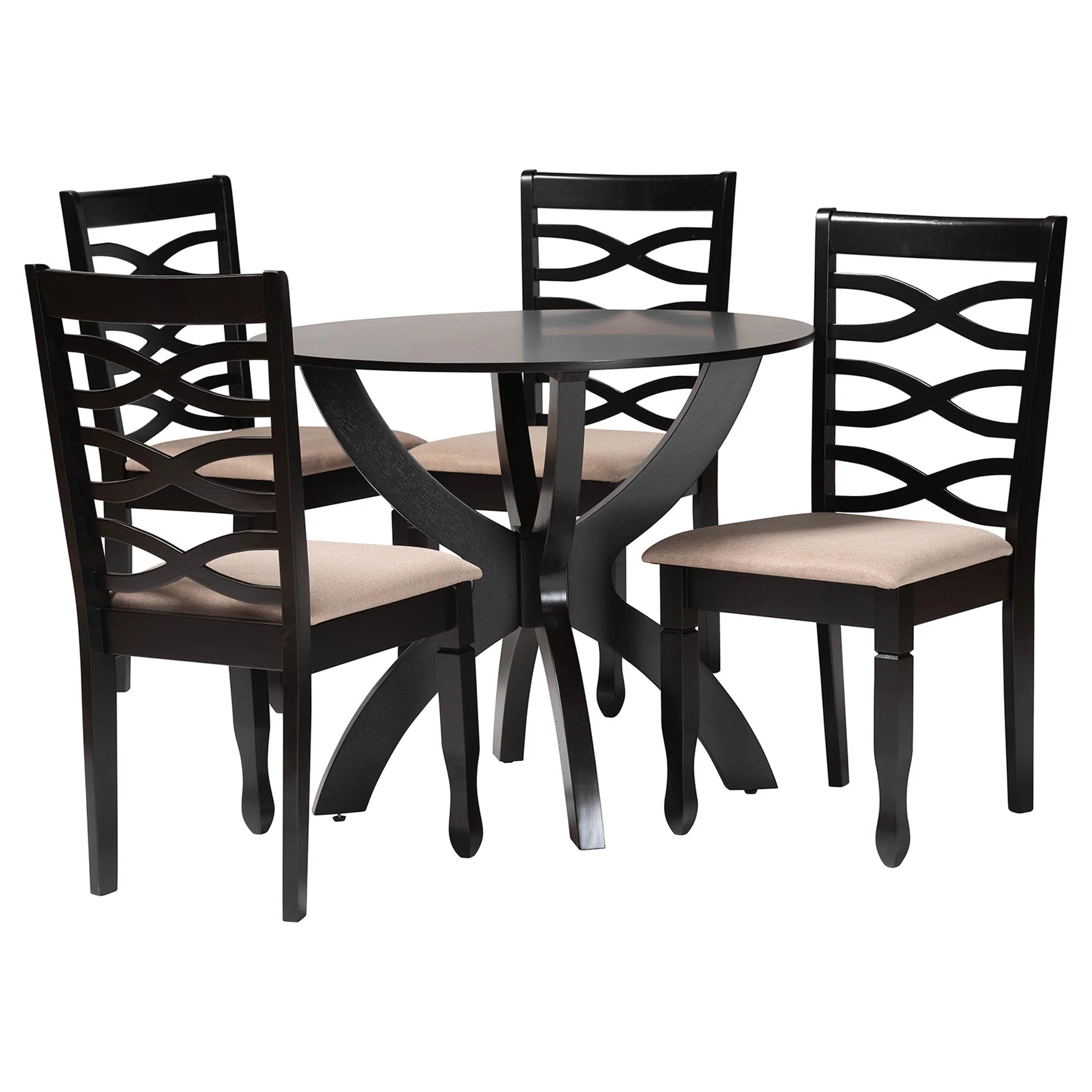 Baxton Studio Aspen Modern Sand Fabric and Dark Brown Finished Wood 5-Piece Dining Set - Image 2