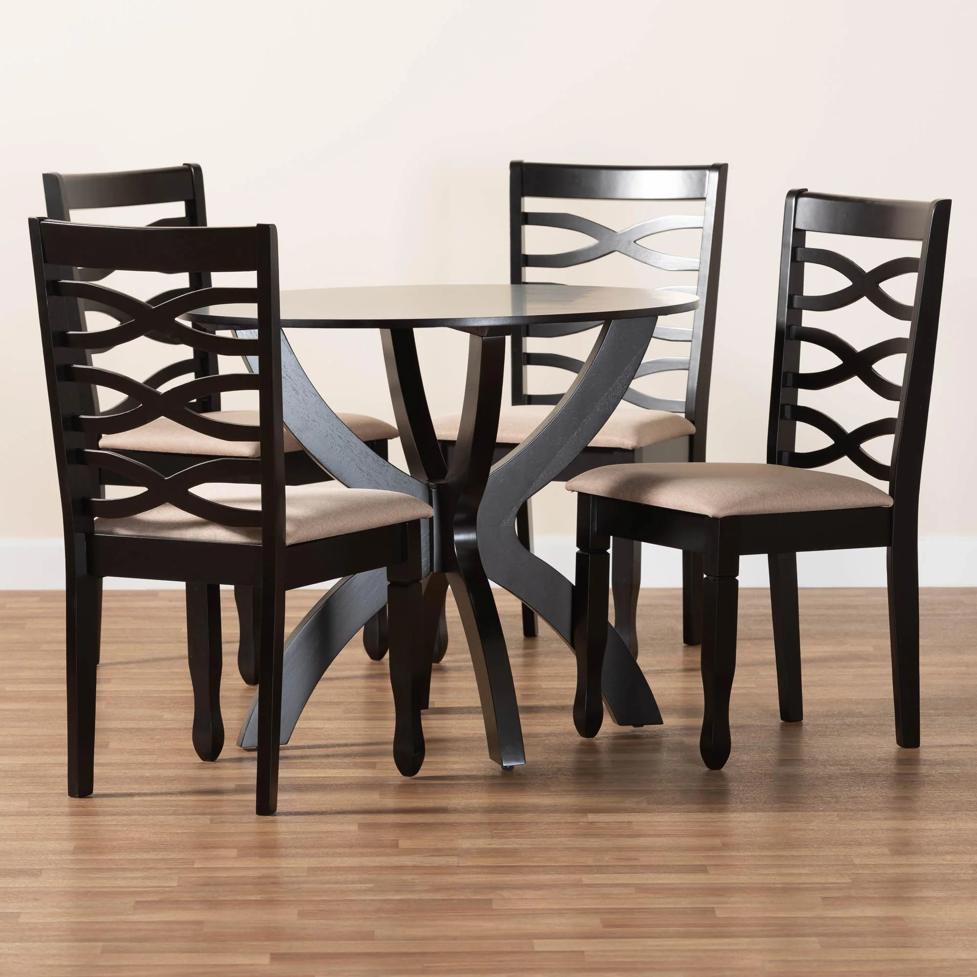 Baxton Studio Aspen Modern Sand Fabric and Dark Brown Finished Wood 5-Piece Dining Set - Image 9