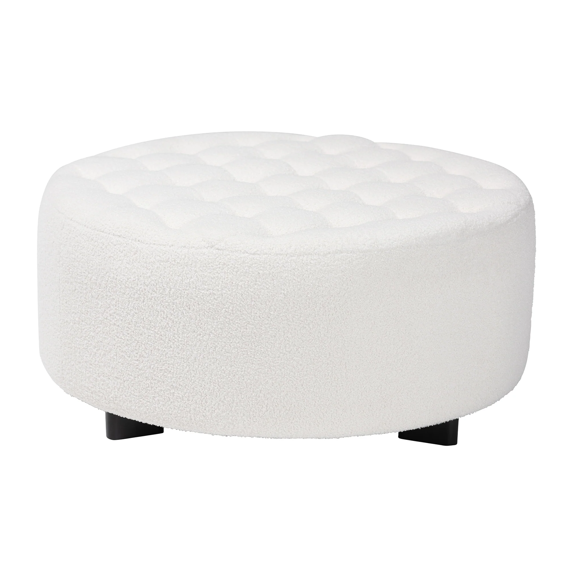Baxton Studio Athena Modern and Contemporary Ivory Boucle Upholstered and Black Finished Wood Round Ottoman - Image 2