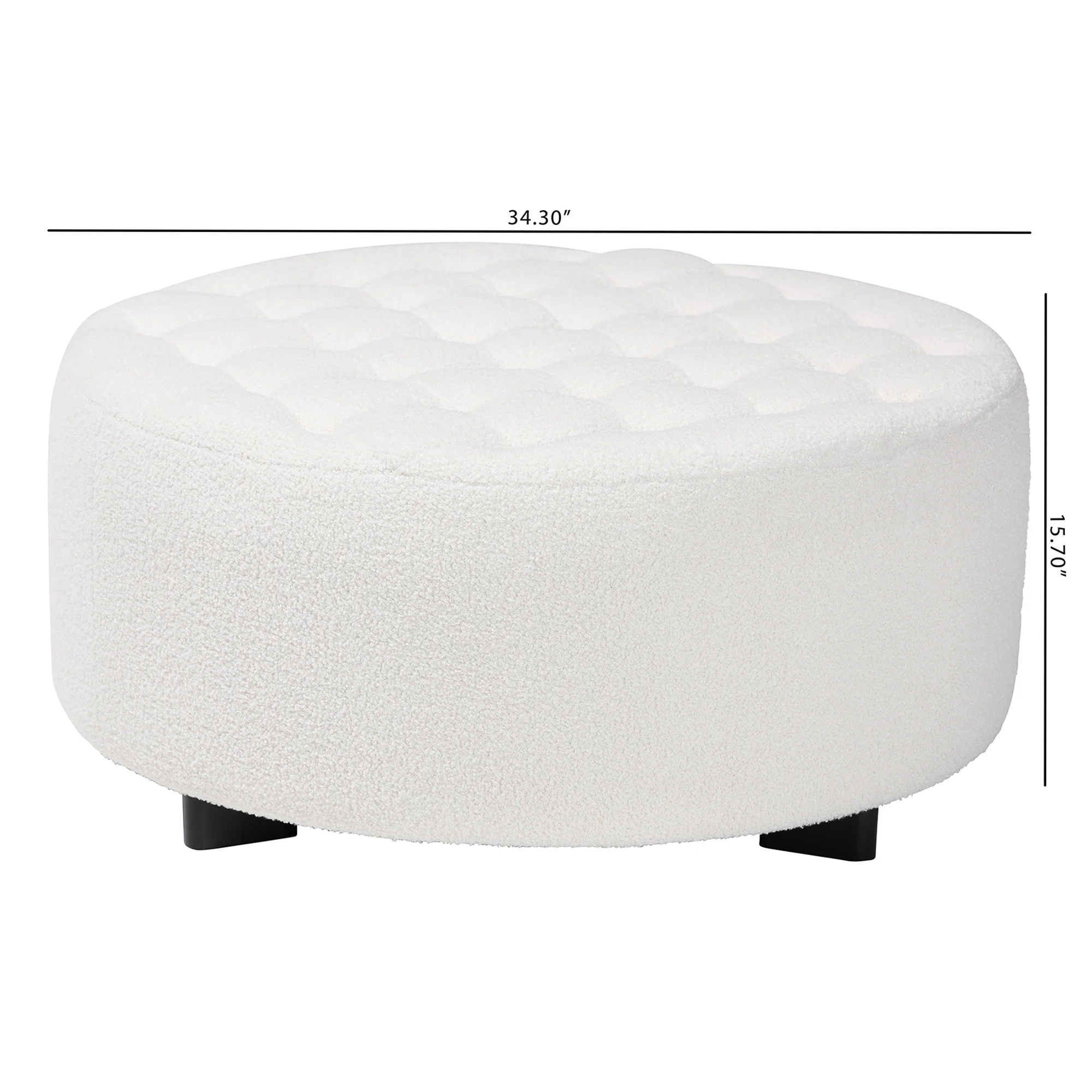 Baxton Studio Athena Modern and Contemporary Ivory Boucle Upholstered and Black Finished Wood Round Ottoman - Image 7