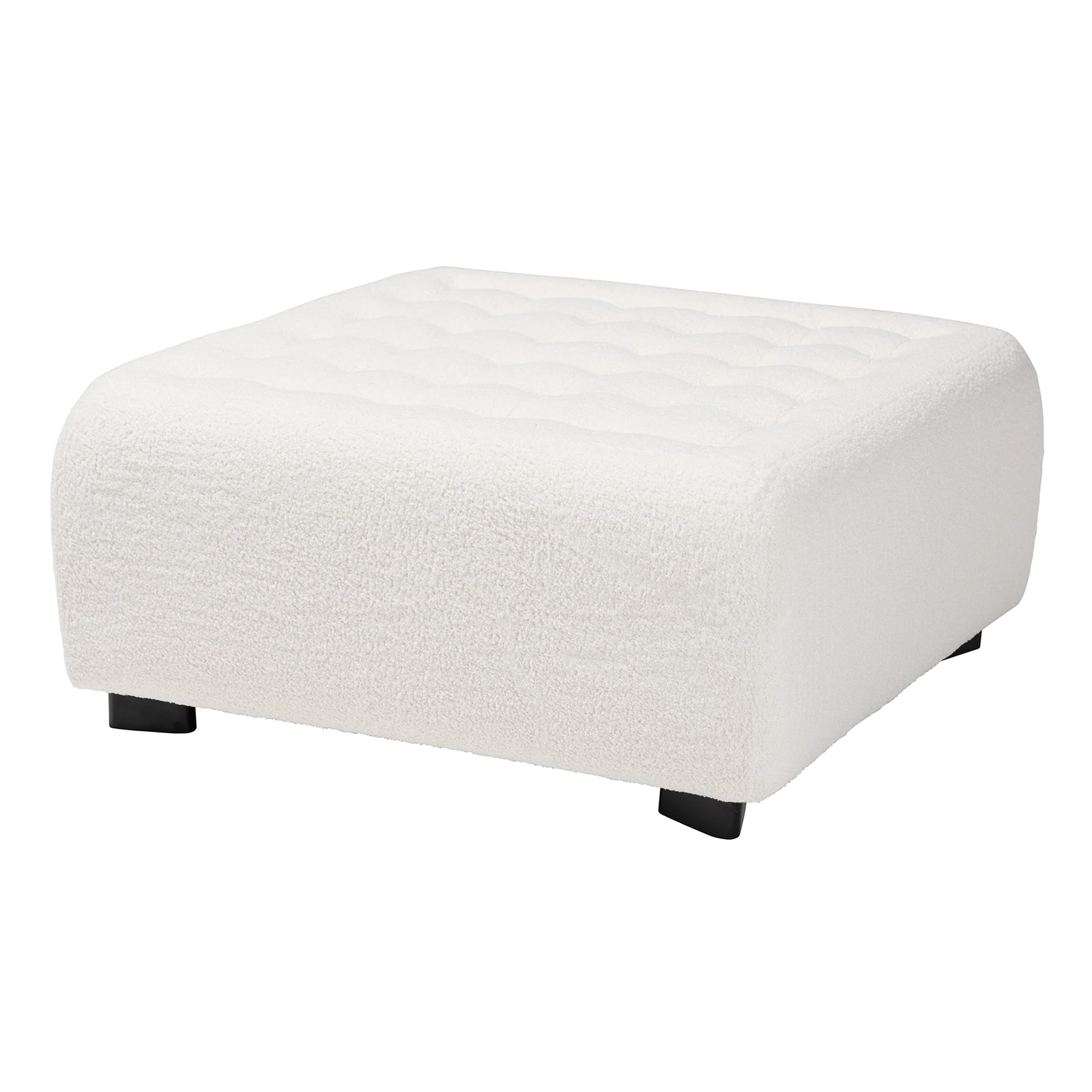 Baxton Studio Athena Modern and Contemporary Ivory Boucle Upholstered and Black Finished Wood Square Ottoman - Image 2