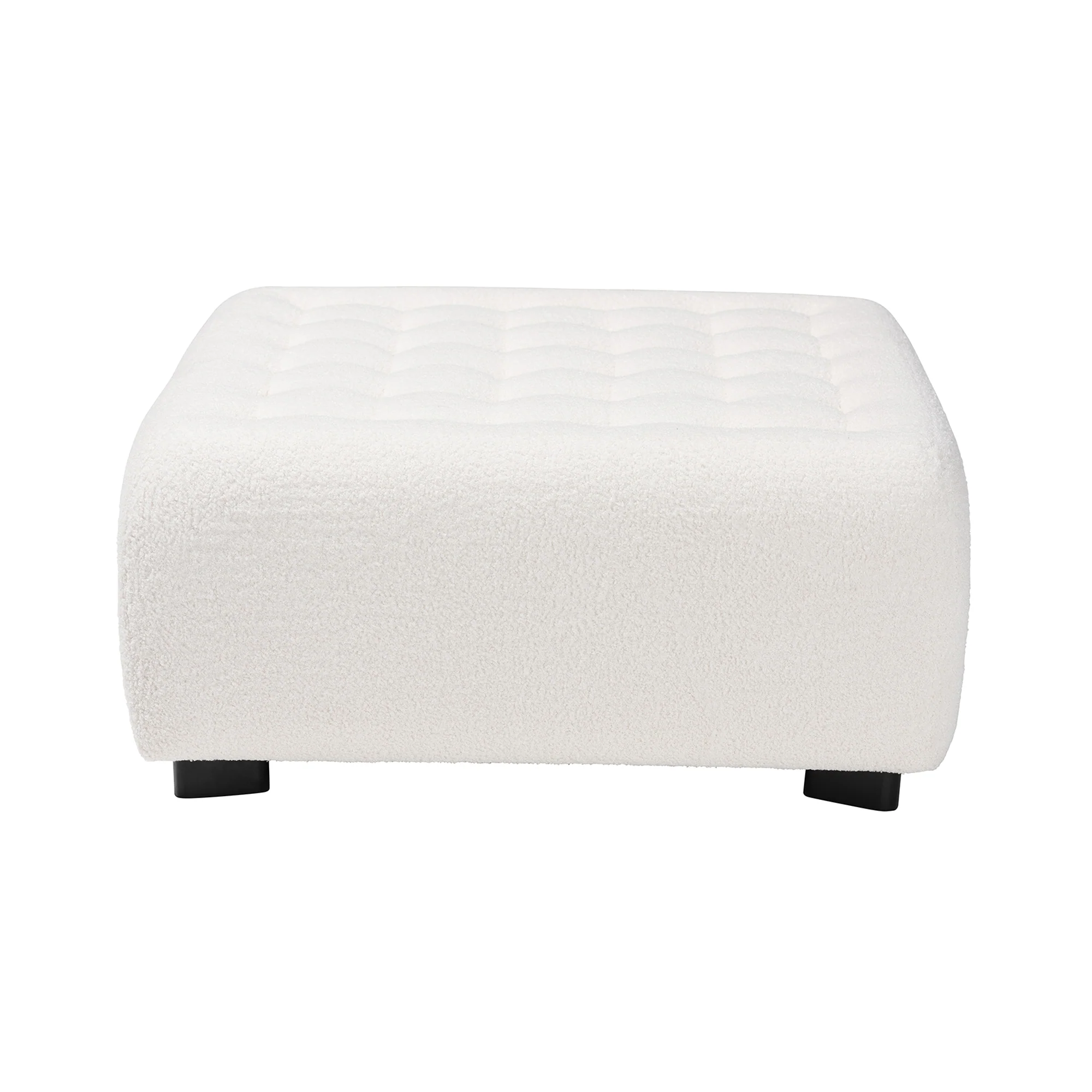 Baxton Studio Athena Modern and Contemporary Ivory Boucle Upholstered and Black Finished Wood Square Ottoman - Image 3