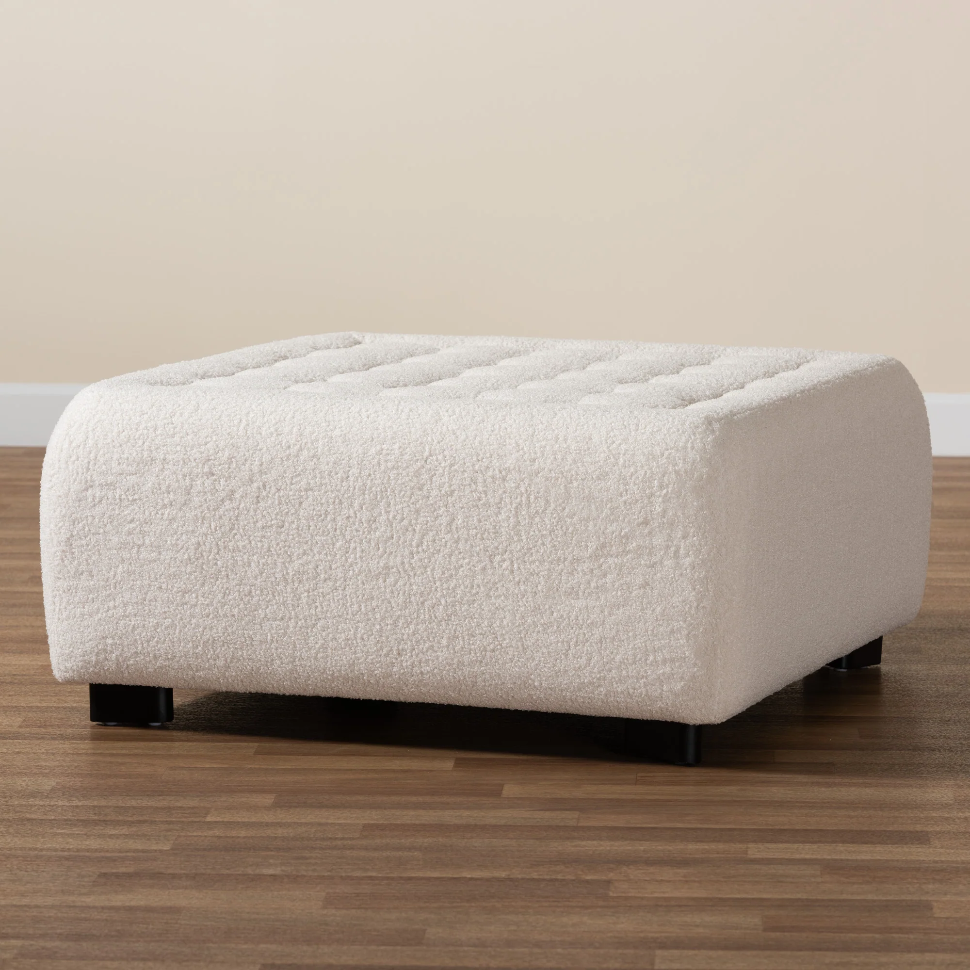Baxton Studio Athena Modern and Contemporary Ivory Boucle Upholstered and Black Finished Wood Square Ottoman - Image 7