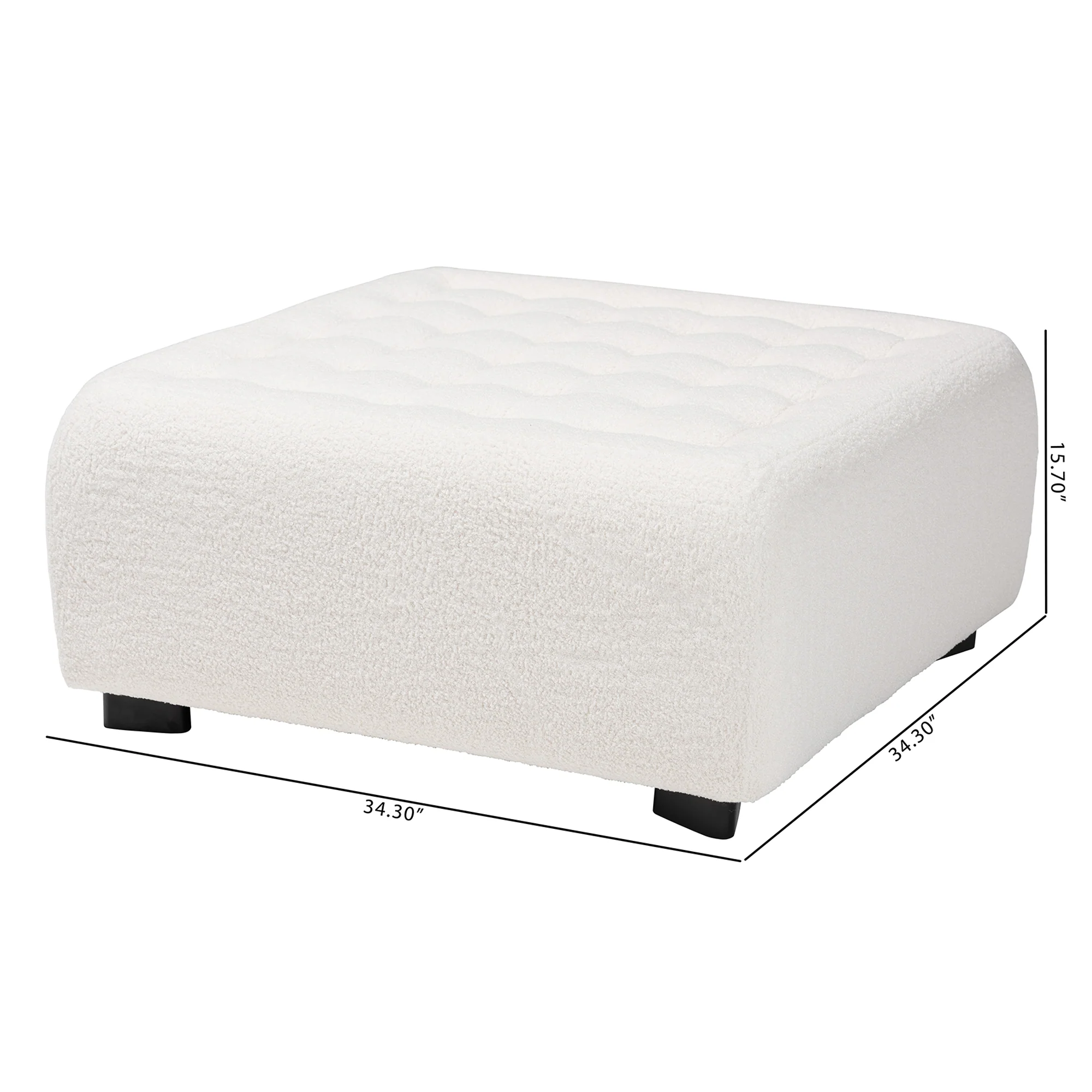 Baxton Studio Athena Modern and Contemporary Ivory Boucle Upholstered and Black Finished Wood Square Ottoman - Image 8