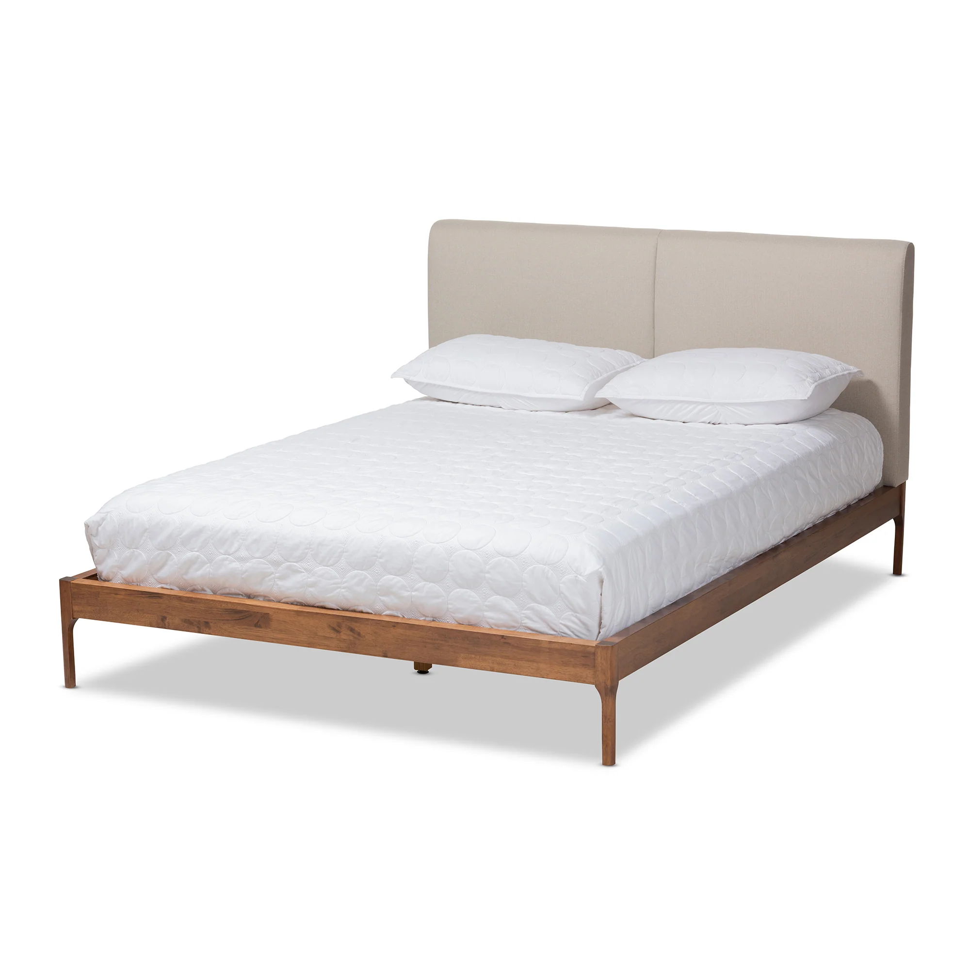 Baxton Studio Aveneil Mid-Century Modern Beige Fabric Upholstered Walnut Finished Full Size Platform Bed - Image 2