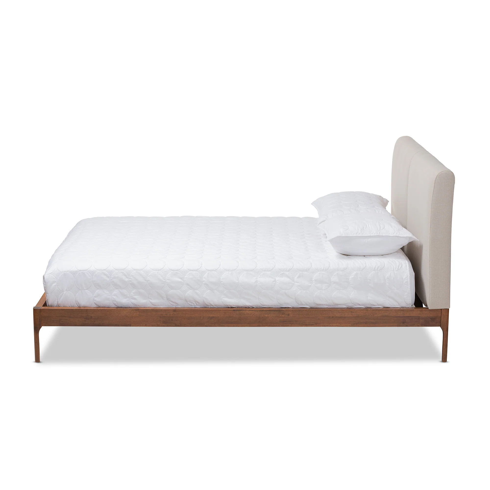 Baxton Studio Aveneil Mid-Century Modern Beige Fabric Upholstered Walnut Finished Full Size Platform Bed - Image 3