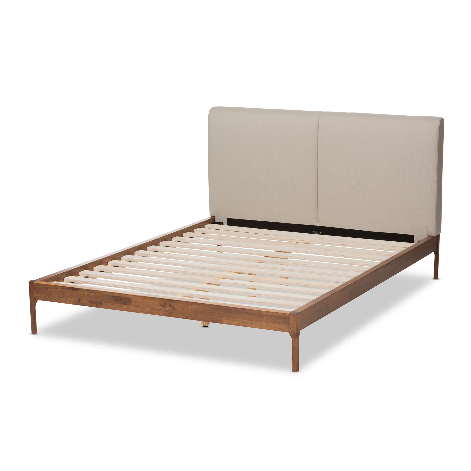 Baxton Studio Aveneil Mid-Century Modern Beige Fabric Upholstered Walnut Finished Full Size Platform Bed - Image 4