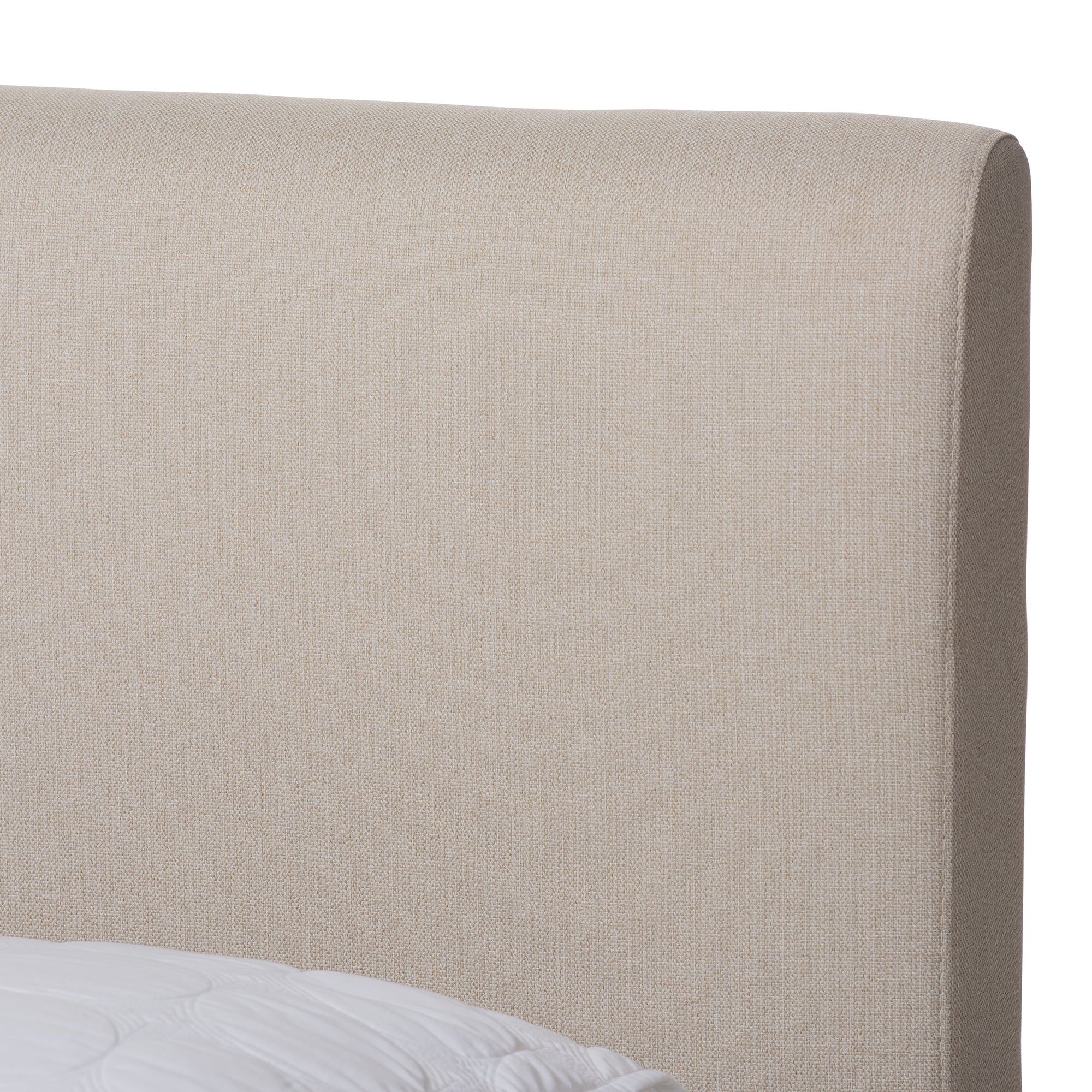Baxton Studio Aveneil Mid-Century Modern Beige Fabric Upholstered Walnut Finished Full Size Platform Bed - Image 5
