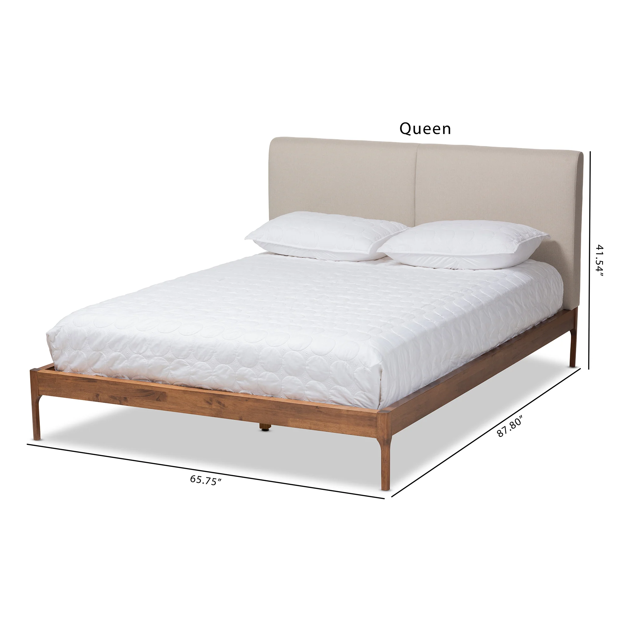 Baxton Studio Aveneil Mid-Century Modern Beige Fabric Upholstered Walnut Finished Full Size Platform Bed - Image 8