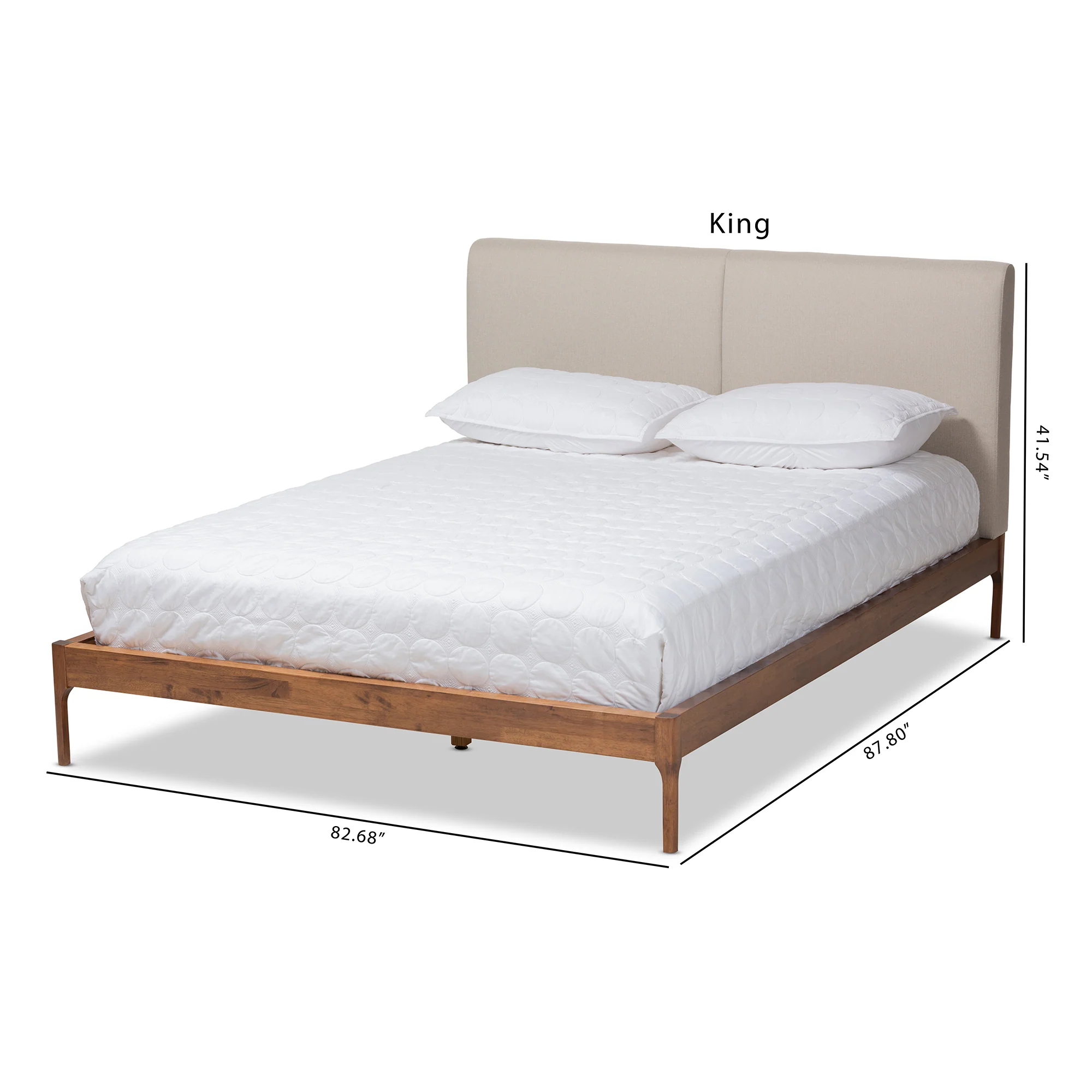 Baxton Studio Aveneil Mid-Century Modern Beige Fabric Upholstered Walnut Finished Full Size Platform Bed - Image 9